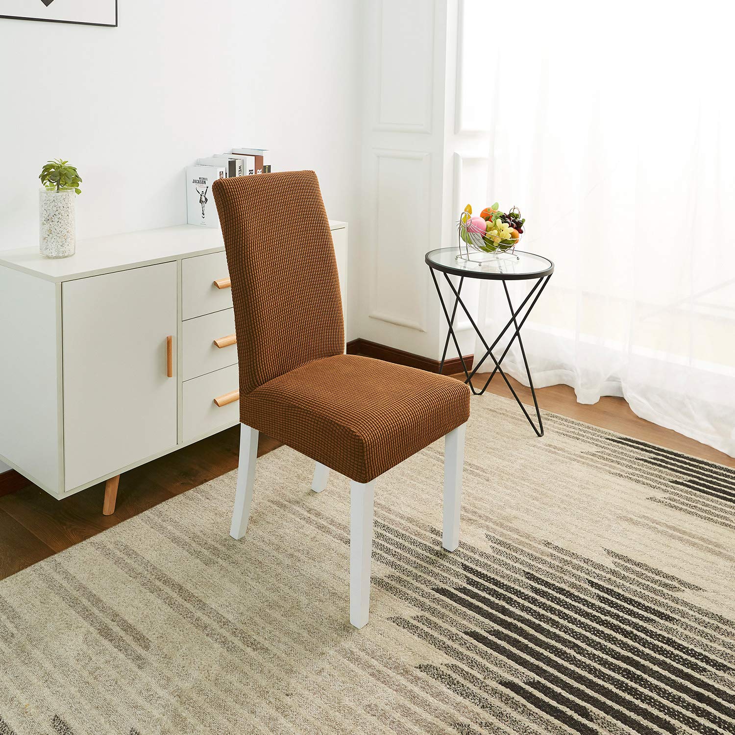 Stretch Spandex Dining Chair Covers - Light Brown Slipcovers Set of 6 - Perfect for Home, Restaurant & Wedding Decor