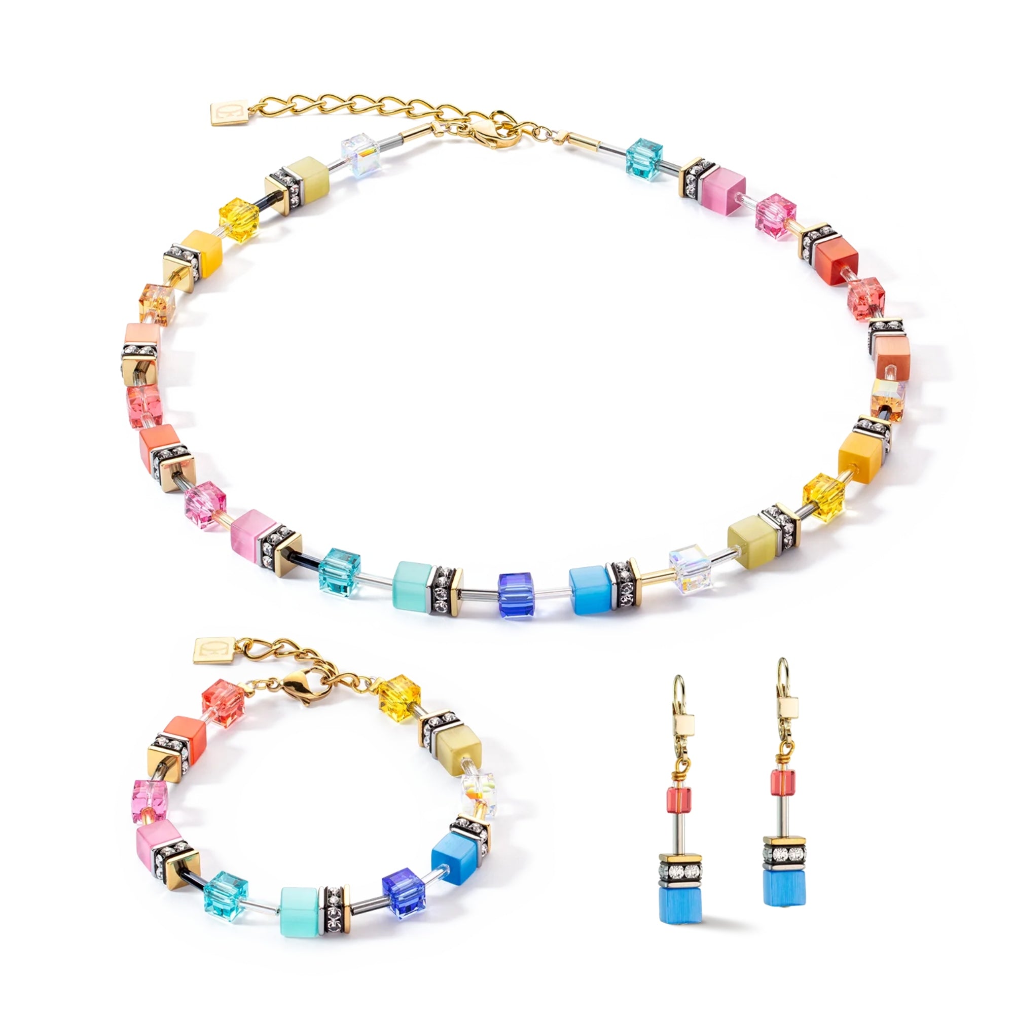 GeoCUBE Iconic Classic Multicolor Gold Necklace for Women - Elegant Layering Piece for Everyday Wear & Special Occasions
