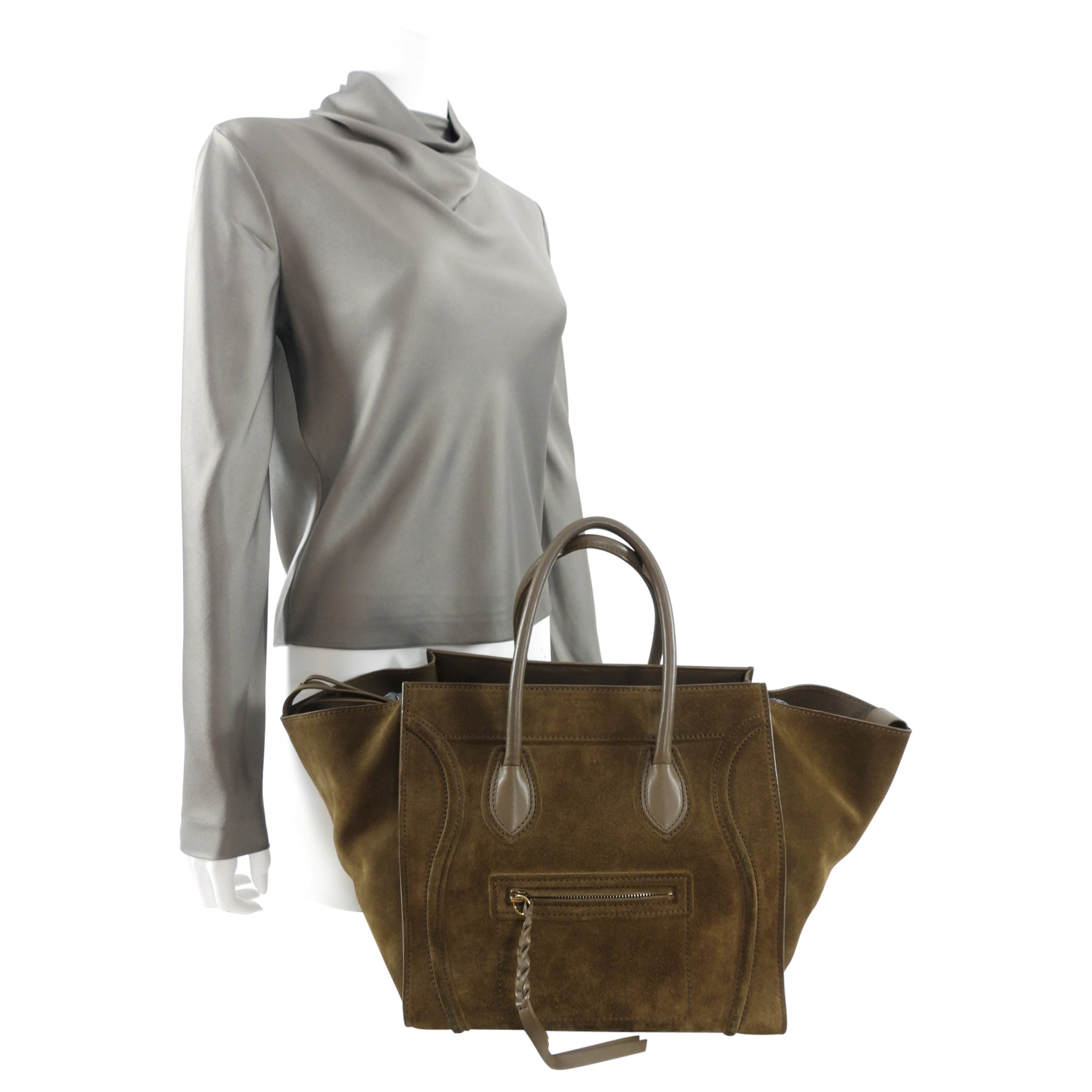 Celine Olive Green Phantom Luggage Tote Bag - Luxury Leather Handbag for Women | Perfect for Work, Travel & Everyday Use