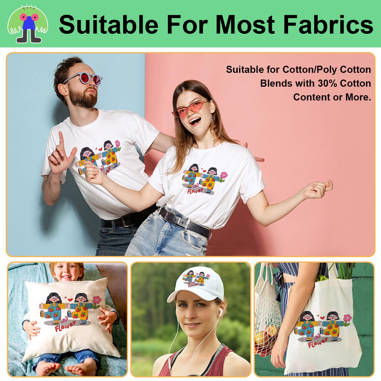 DIY Kids' Heat Transfer Kit - 10 Sheets Iron-on Transfer Paper (7 Light & 3 Dark) 8.5