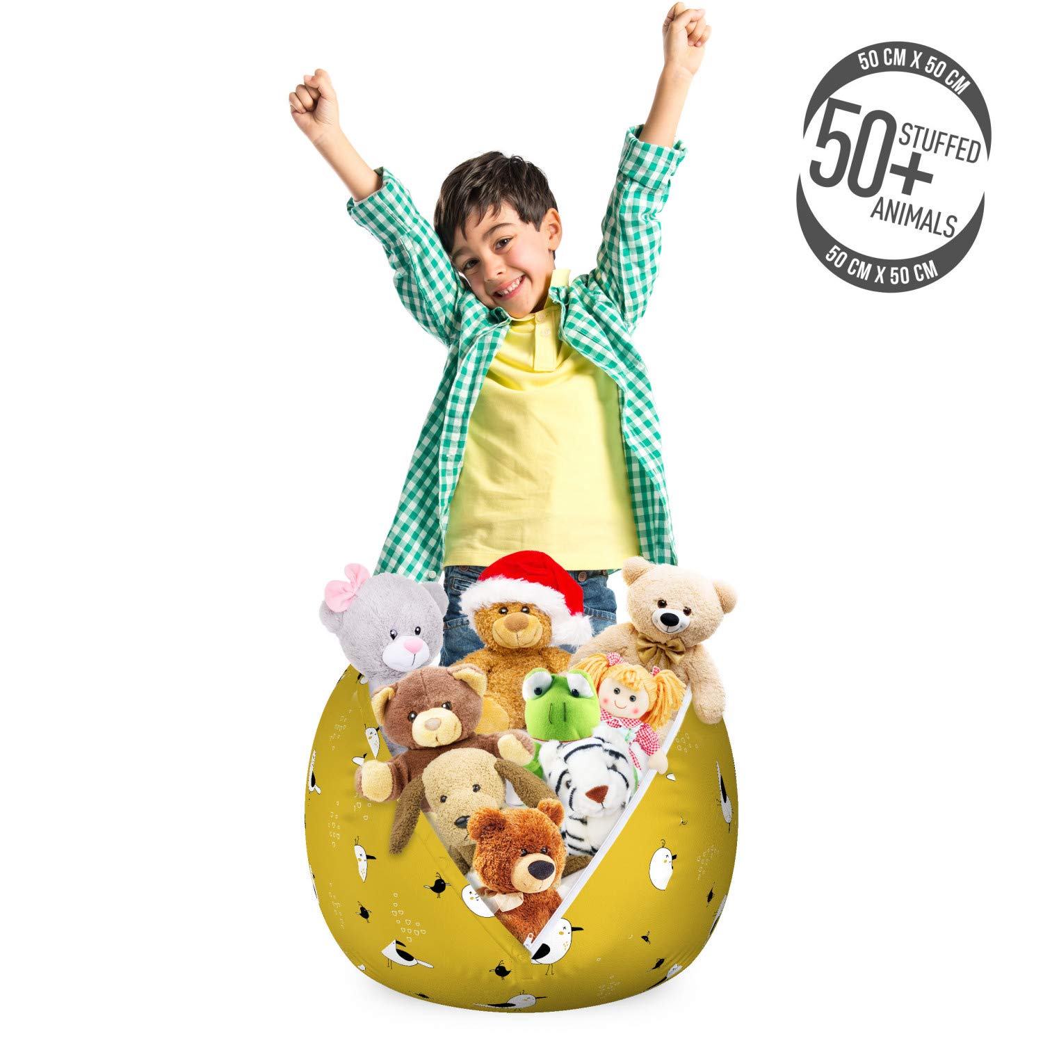 Ambesonne Bird-Themed Toy Storage Bag Chair - Seagull Cartoon Design, Washable Stuffed Animal Organizer for Kids Playroom - Small Size in Yellow & Grey - Perfect for Organizing Toys, Books, and Plushies in Bedrooms or Play Areas