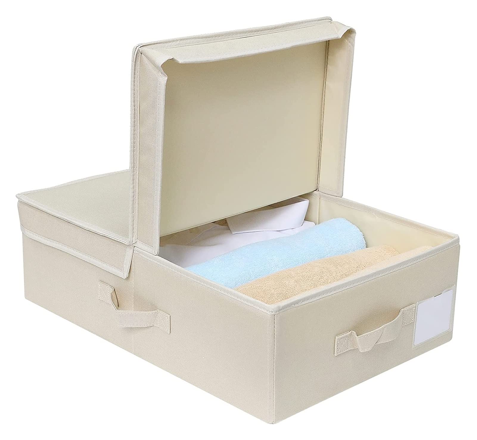 HAOKTSB Fabric Storage Box with Lid - Closet Organizer for Underwear, Scarves, Socks & Accessories - Foldable Storage Basket for Bedroom, Closet & Travel (Beige)