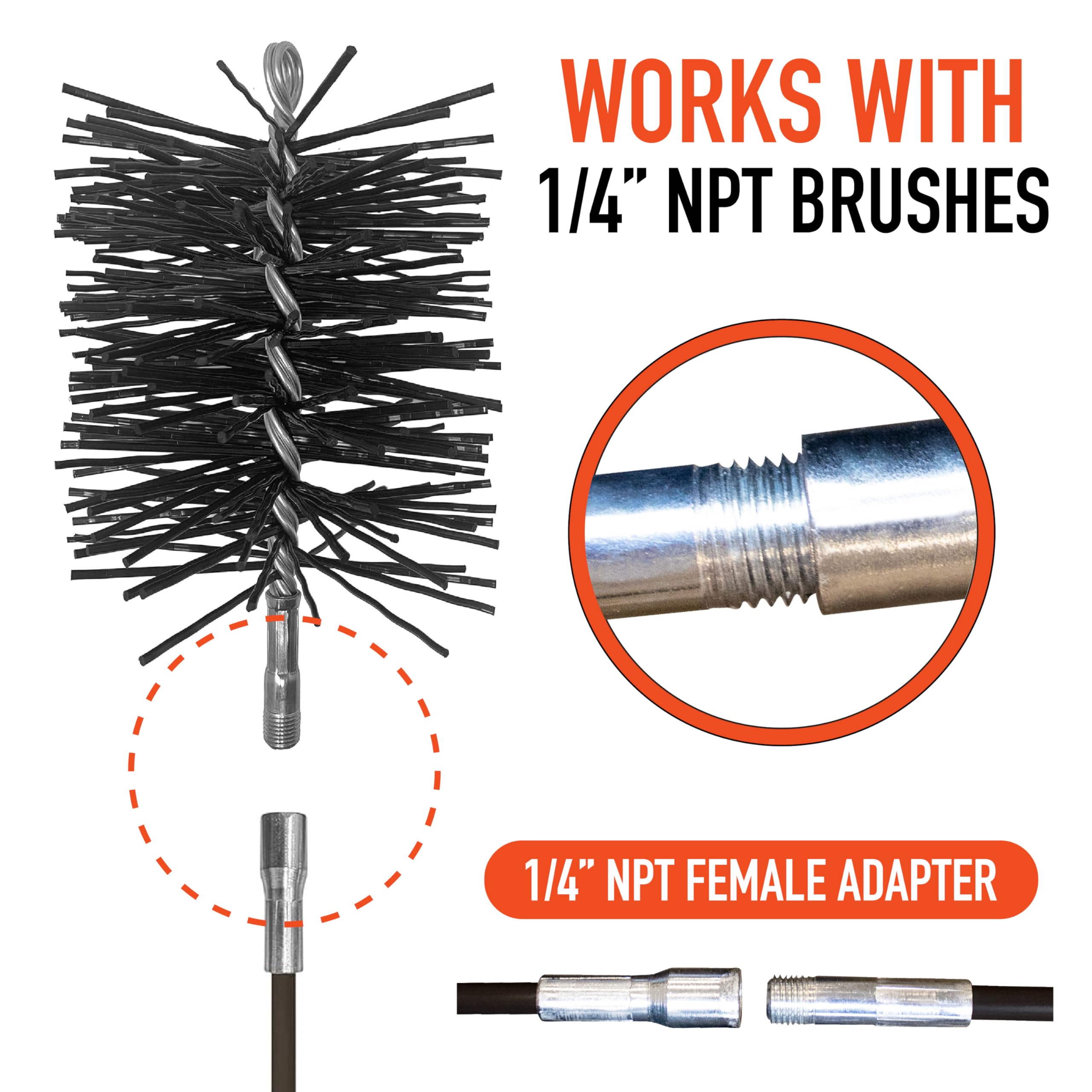 18ft Chimney Cleaning Kit - 6x3ft Fiberglass Rods & 6in Poly Brush for Fireplace Maintenance