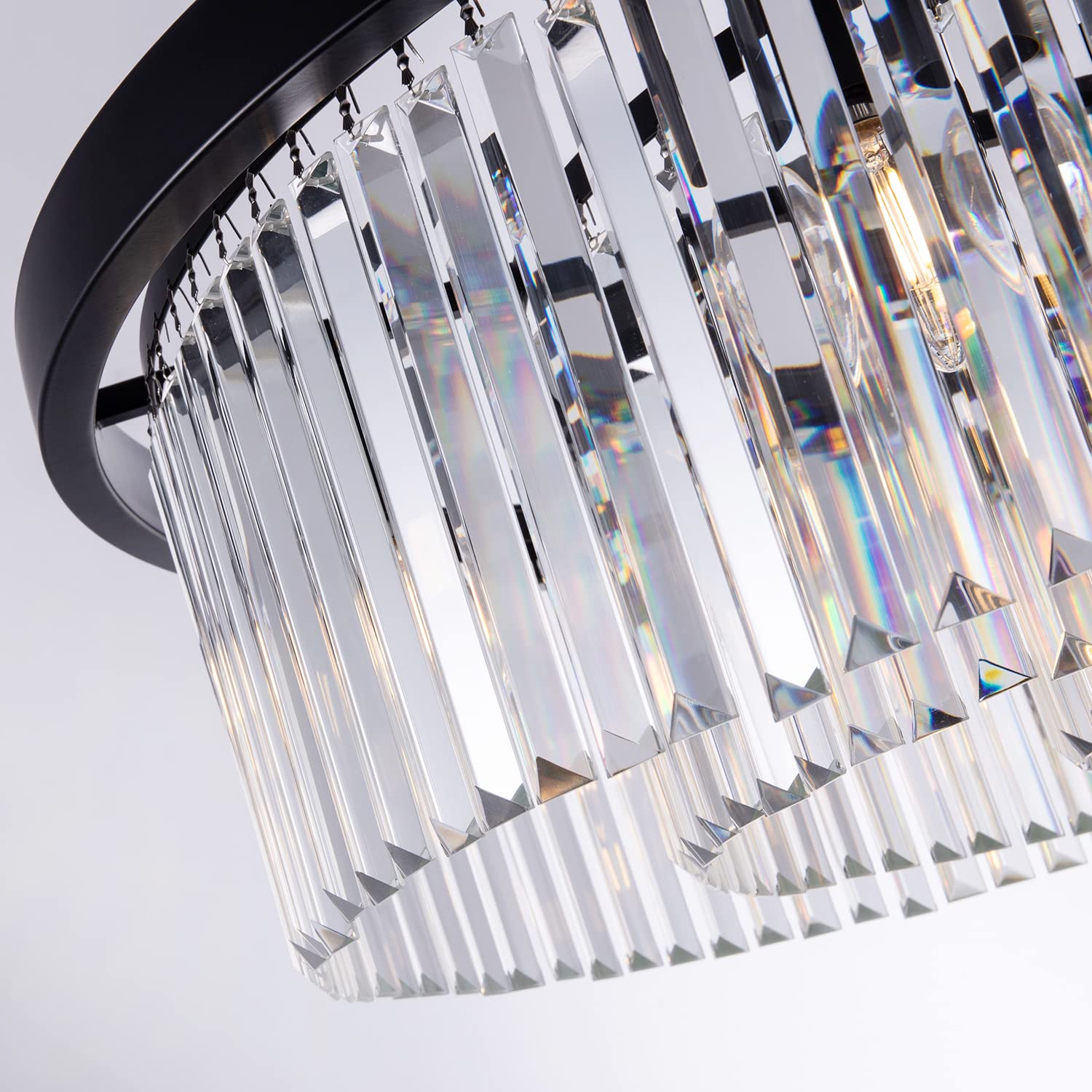 Wellmet Black Large Crystal Chandelier - Modern 9-Light Luxury Ceiling Fixture with 3-Tier Raindrop Design, 33.5