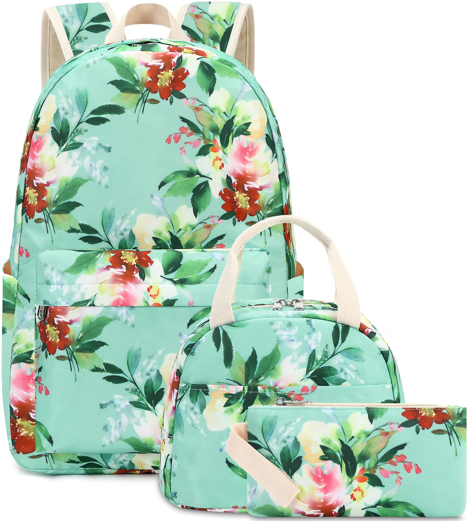 Floral Girls School Backpack with Insulated Lunch Bag - Cute Laptop Bookbag for Teens & Kids, Perfect for School, Travel & Daily Use