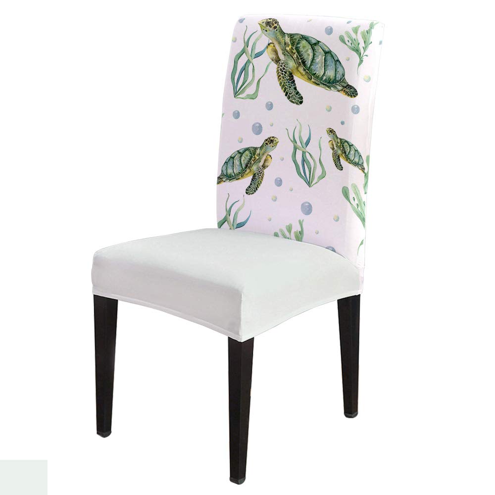 Stretchable Sea Turtle Chair Covers 8-Pack - Removable Dining Chair Slipcovers with Marine Life Coral Design for Kitchen, Banquet & Home Decor | Waterproof Seat Protectors for Indoor & Outdoor Use