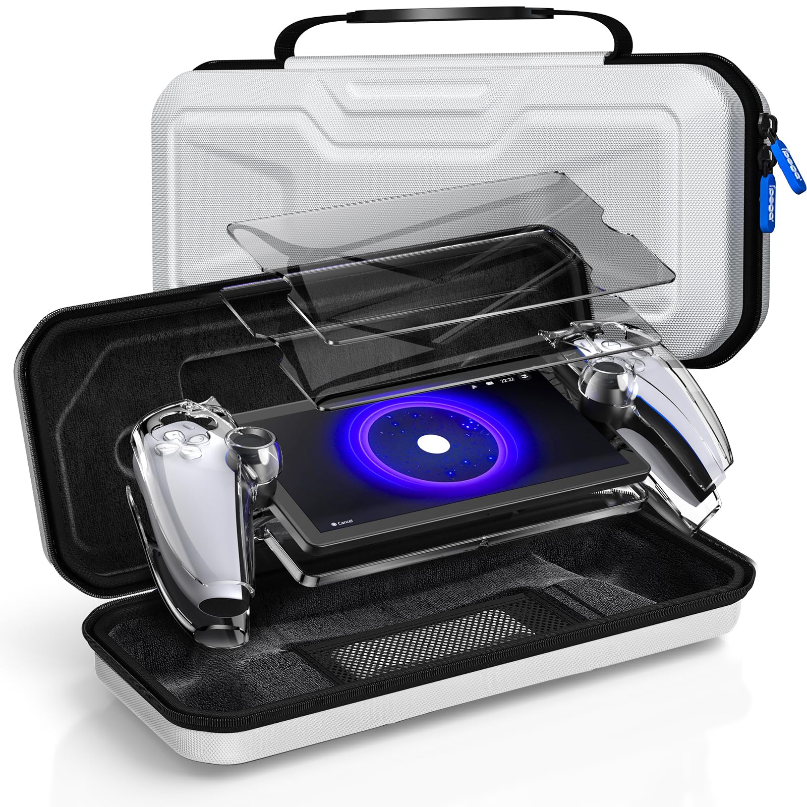 PlayStation Portal Accessories Kit - EVA Carrying Case for PS5 Portal, Hard PC Clear Protective Cover & 2 Pack HD Tempered Glass Screen Protectors | Perfect for Travel, Gaming Protection & Home Storage