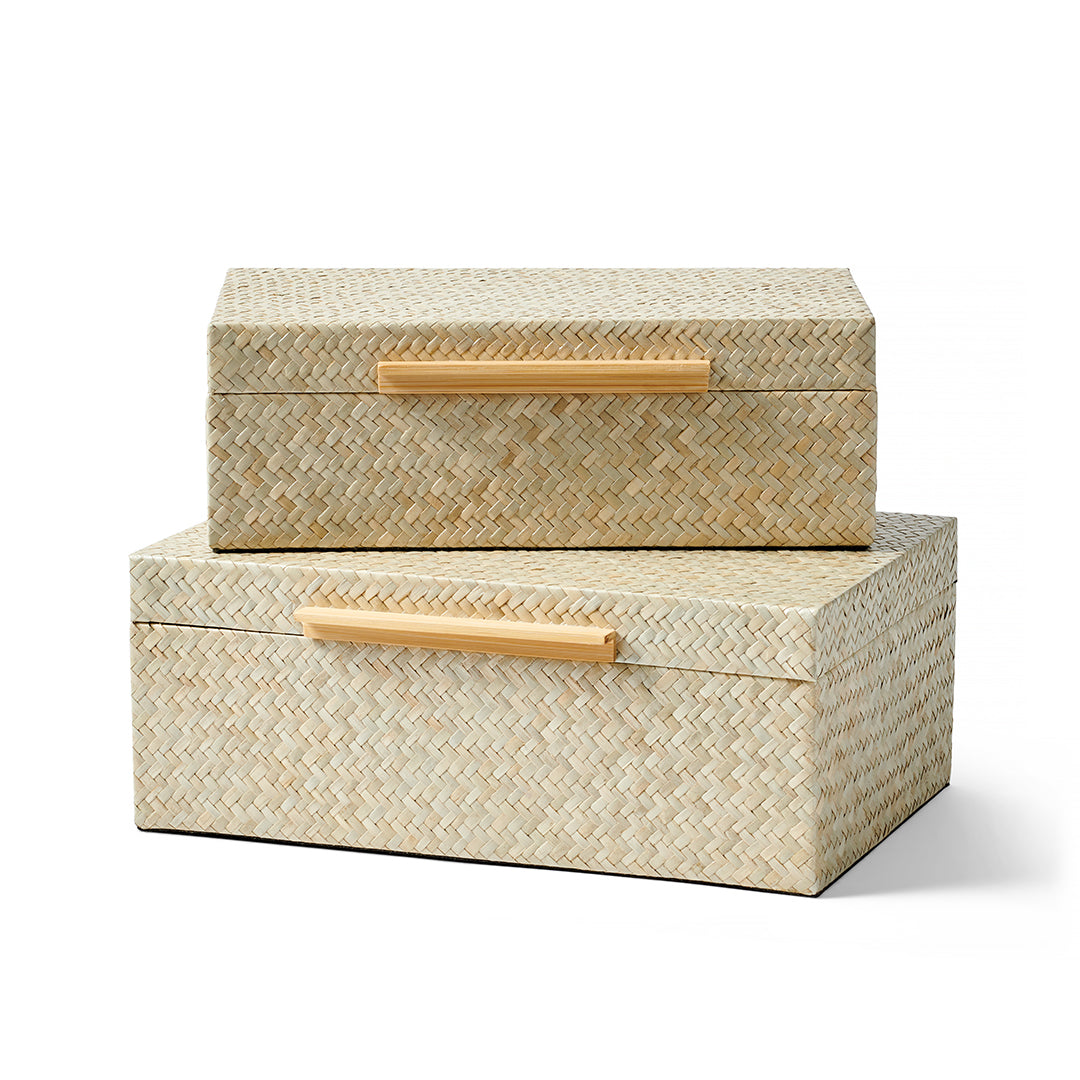 Premium Pandan Leaf Storage Boxes - Set of 2 | Eco-Friendly Bamboo Kitchen Organizer for Tea, Spices & Dry Goods | Perfect for Asian Cooking & Home Decor