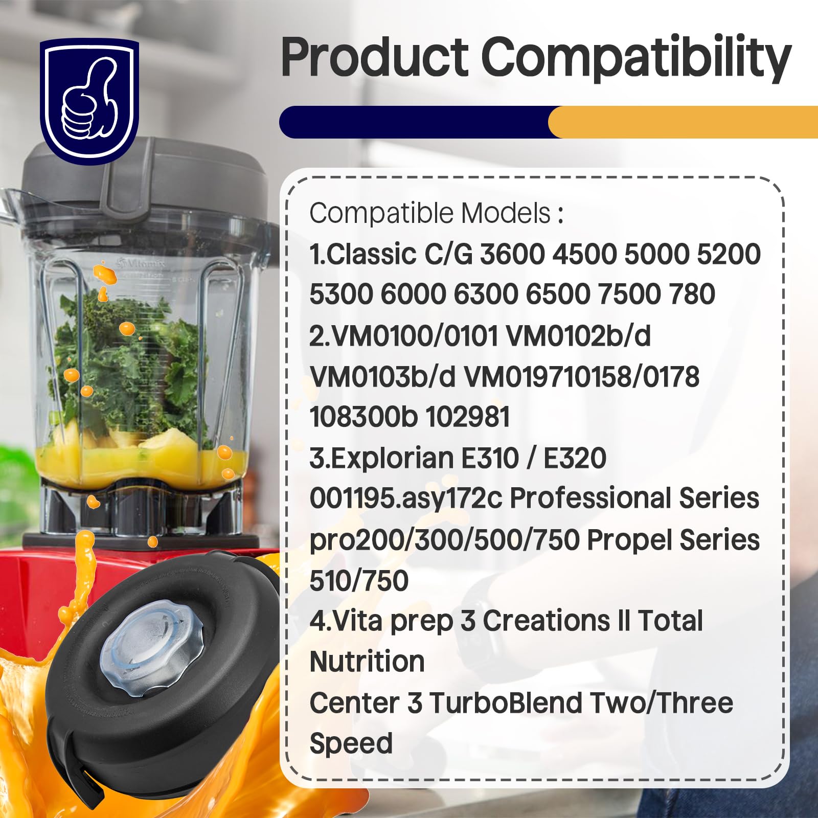 Vitamix Blender Replacement Lid - 64 Oz Low Profile Container Cover - Compatible with Vitamix 750, 5200, 5000, 6300, 7500 Models - Clear Design for Easy Monitoring - Perfect for Smoothies, Soups, and Nut Butters