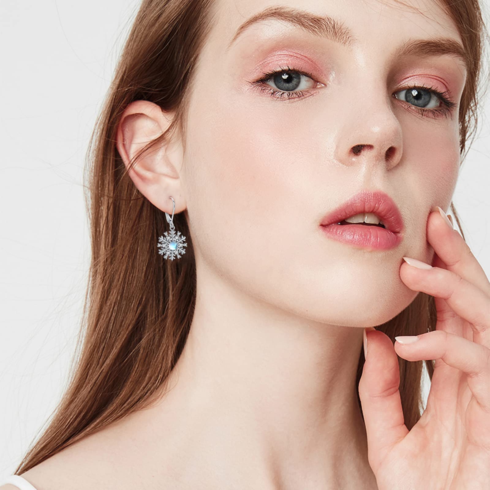 925 Sterling Silver Snowflake Dangle Earrings with Moonstone | Hypoallergenic Winter Jewelry | Christmas Gifts for Women & Girls | Perfect for Holiday Parties, Weddings & Everyday Wear