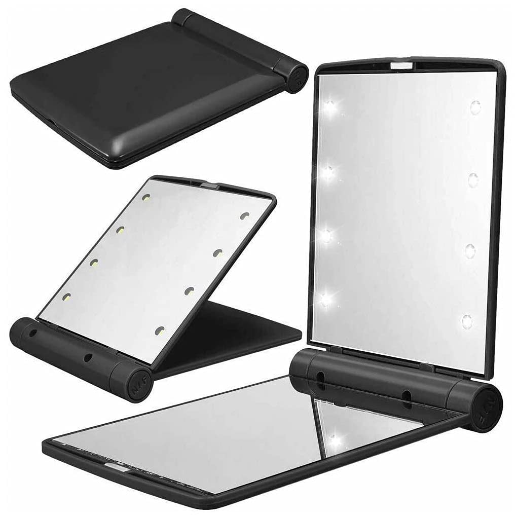 LED Compact Mirror with 8 Lights - Portable Folding Makeup Mirror for Women, Travel Vanity Mirror with Adjustable Brightness, Perfect Gift for Her - Ideal for Home, Travel, Purse & Makeup Touch-Ups