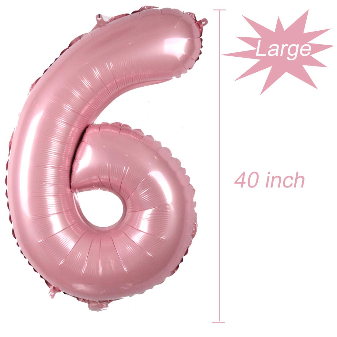 Tellpet Number 6 Balloon - 40 Inch Light Pink Birthday Party Decorations for Girls - Perfect for Birthday Parties, Baby Showers & Gender Reveal Celebrations