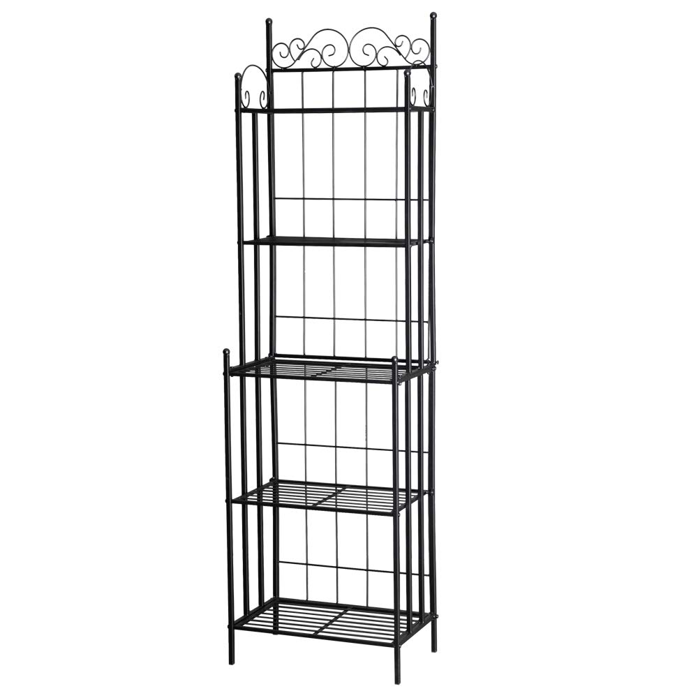 5-Tier Black Metal Baker's Rack - Heavy Duty Kitchen Storage Shelf for Baking, Spices, Cookbooks & More | Perfect for Small Kitchens, Pantry Organization & Home Decor