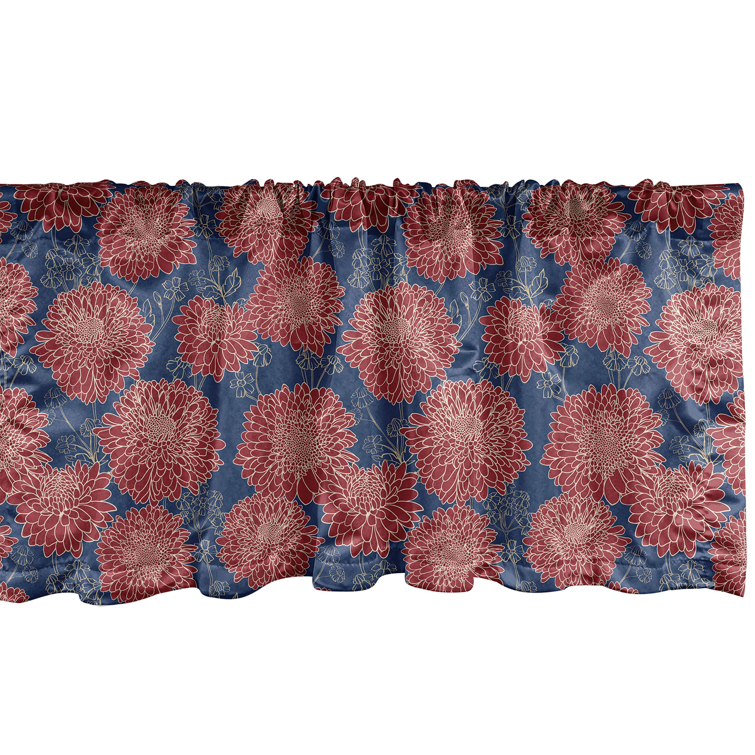 Ambesonne Dahlia Window Valance - Floral Bouquet Gardening Theme Curtain with Rod Pocket, 54x12 Inches, Ruby & Night Blue - Perfect for Kitchen, Bedroom, and Living Room Decor