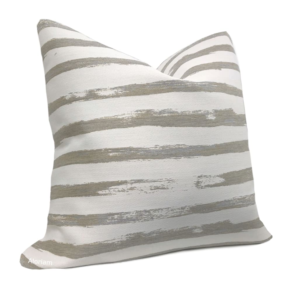 Sunbrella Gray Taupe Brushstroke Stripe Indoor Outdoor Pillow Cover - Waterproof & Fade-Resistant Performance Fabric - Perfect for Patio, Poolside & Garden Decor
