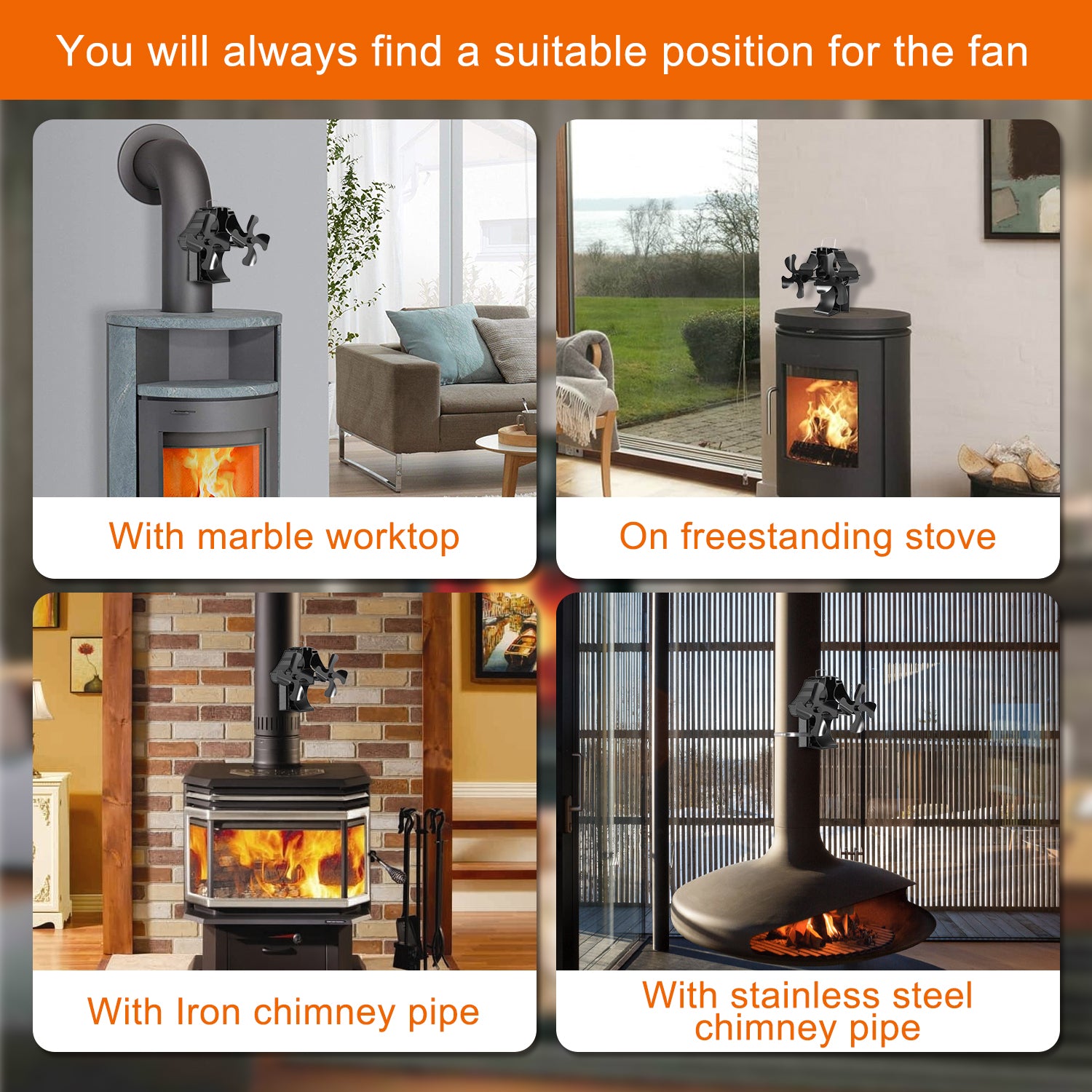 VODA Magnetic Wood Stove Fan - 3 in 1 No Power Required for Fireplace, Wood Stove & Stove Pipe - Perfect for Heating Efficiency & Home Comfort