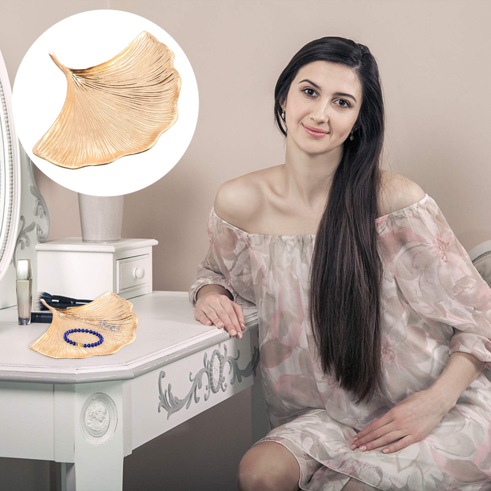 Elegant Ginkgo Leaf Jewelry Tray - Alloy Gold Vanity Tray for Rings, Necklaces & Trinkets | Decorative Dresser Organizer | Perfect for Christmas, Wedding & Home Decor | Jewelry Storage Solution for Bedroom, Bathroom & Office