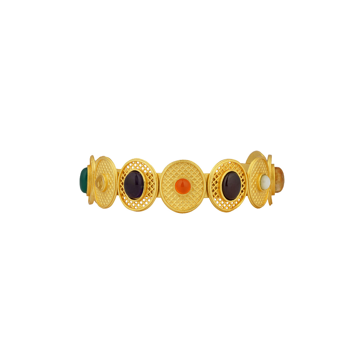 Color Story Navratan Cuff Bracelet - Elegant Indian Gemstone Bangle for Women | Perfect for Festivals, Weddings & Boho Fashion