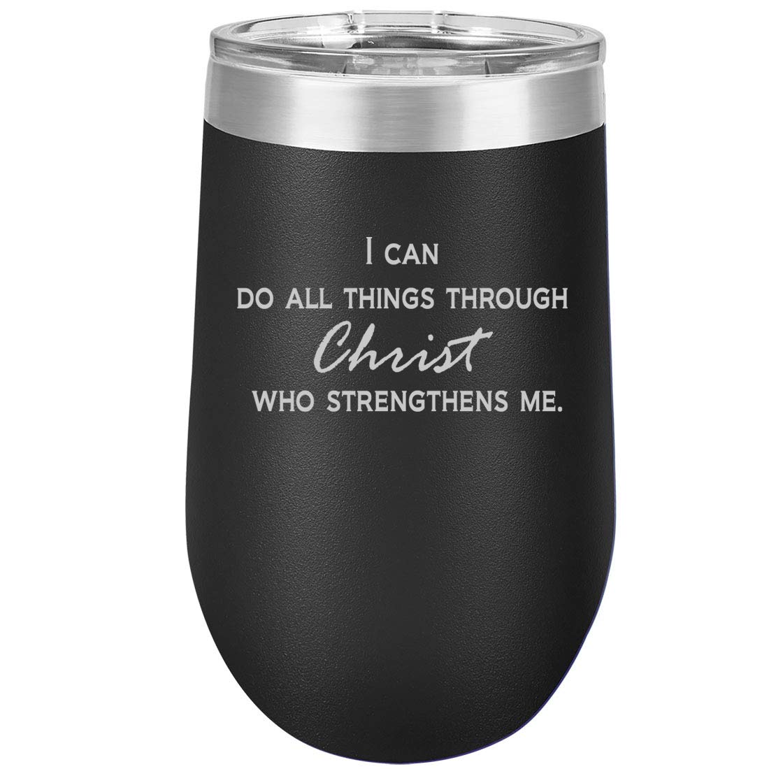 16 oz Double Wall Vacuum Insulated Stainless Steel Wine Tumbler - Stemless Coffee Travel Mug with Leakproof Lid - Bible Verse 