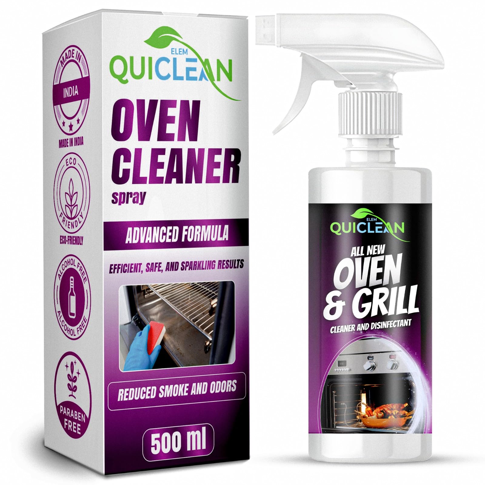 Quiclean™ All-Purpose Oven & Grill Cleaner and Disinfectant Spray - 500ML | Heavy-Duty Kitchen Degreaser | Chimney, Microwave & Grease Stain Remover | Safe for Stainless Steel & Ceramic (Pack of 1) | Perfect for Deep Cleaning Grills, Ovens & Kitchen Surfaces