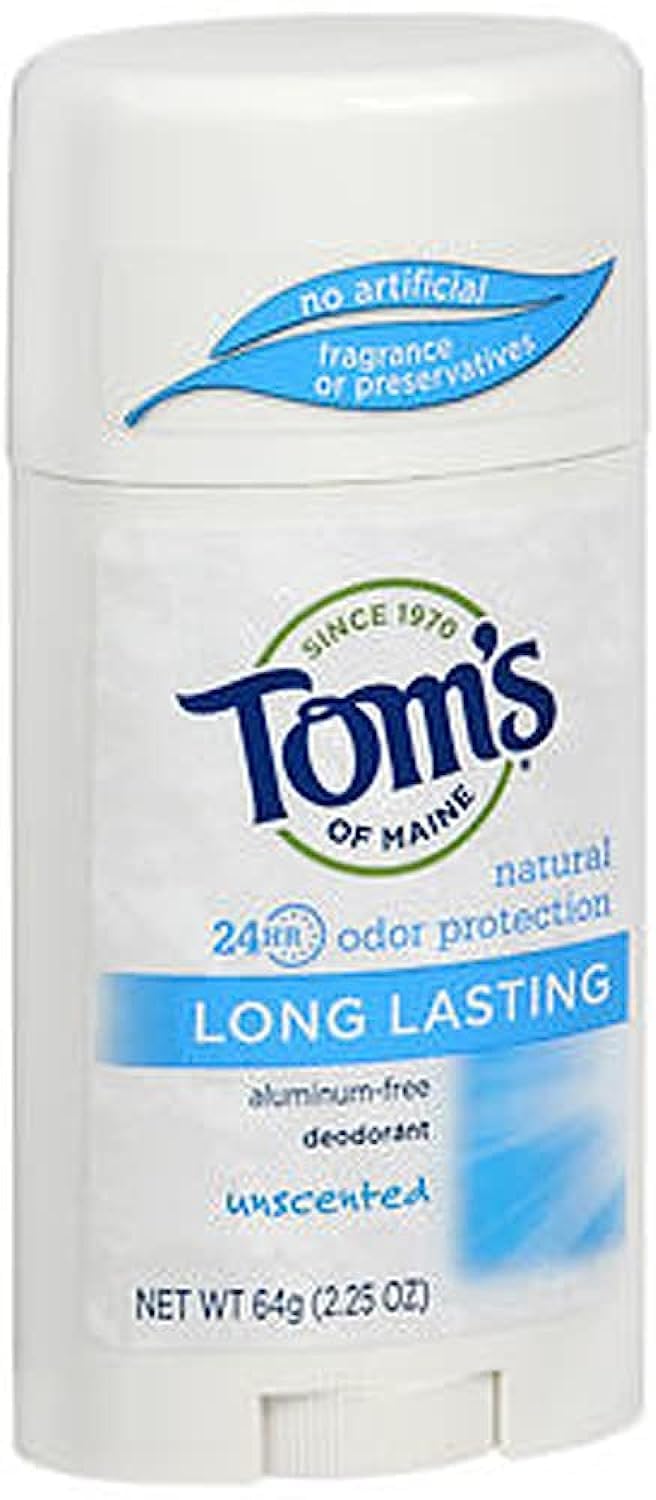 Tom's of Maine Natural Deodorant for Women & Men - Unscented Aluminum-Free 2.25 oz (3-Pack) | All-Day Odor Protection for Sensitive Skin | Gym, Work & Daily Use