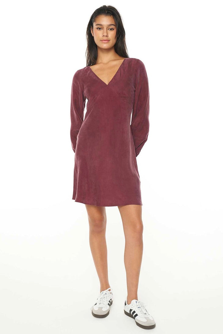 Alix Dark Cherry Long Sleeve Mini Shift Dress for Women - Elegant Fall & Winter Office Wear, Date Night Outfit, Holiday Party Dress