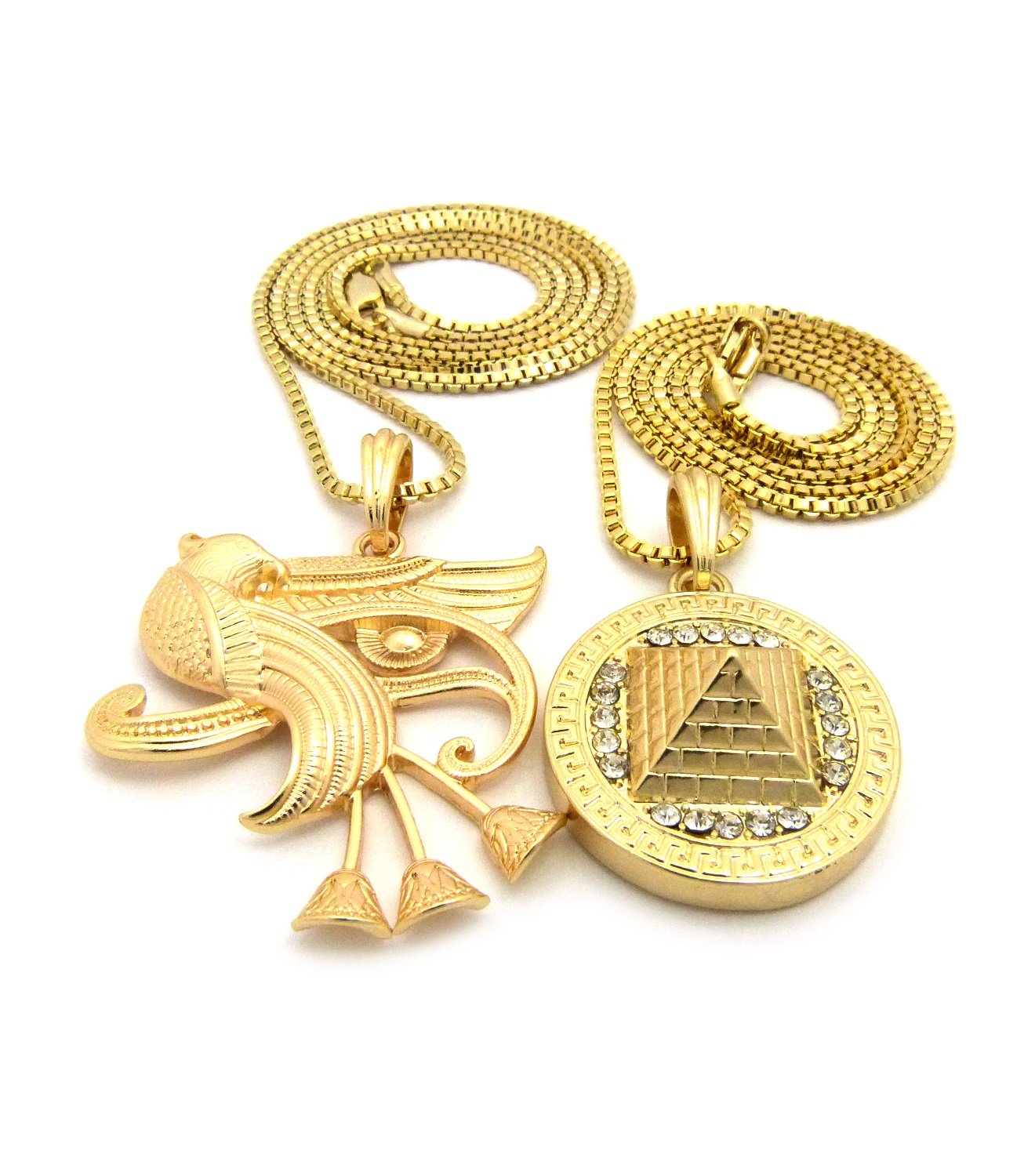 Iced Out Pyramid & Eye of Horus Pendant Necklace Set with 24