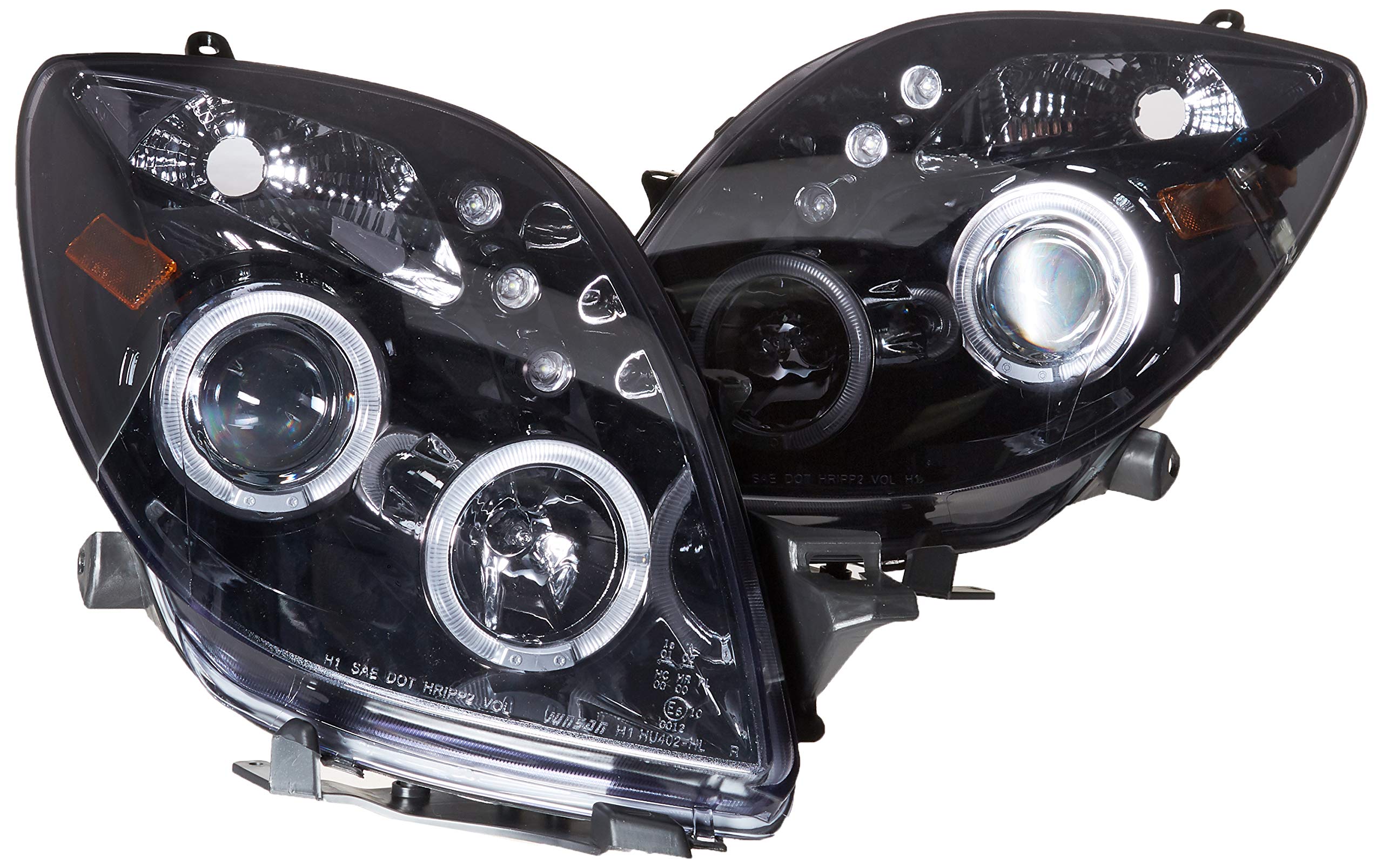 Spec-D Tuning LED Halo Glossy Piano Black Projector Headlights for 2006-2008 Toyota Yaris Hatchback - Left & Right Pair Headlamp Assembly - Enhanced Night Visibility & Stylish Upgrade for Daily Driving & Car Shows