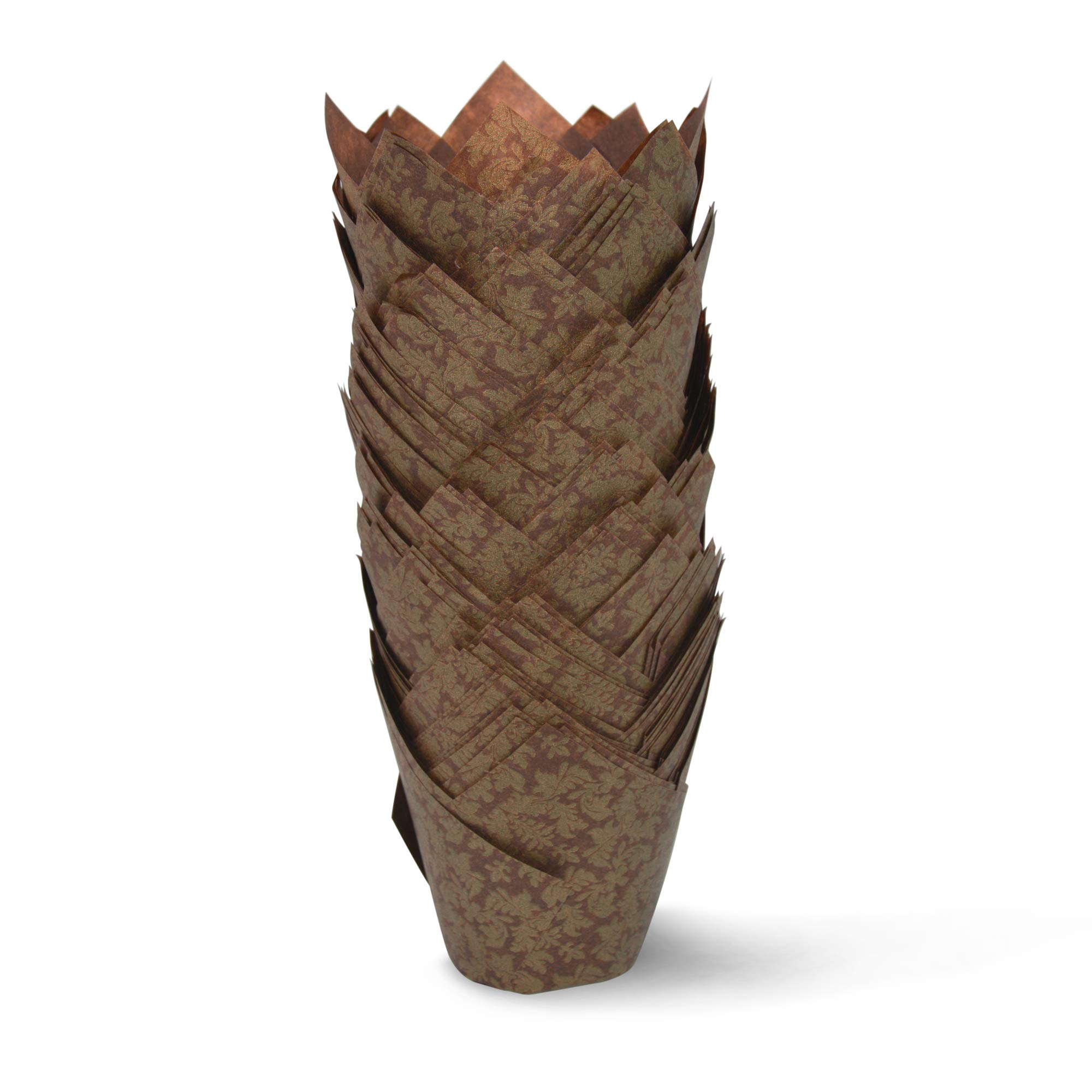 Premium Brown Gold Leaf Tulip Baking Cups - Medium Size, 1000 Pack | Greaseproof Cupcake & Muffin Liners for Baking, Party Decorations, and Elegant Dessert Presentations