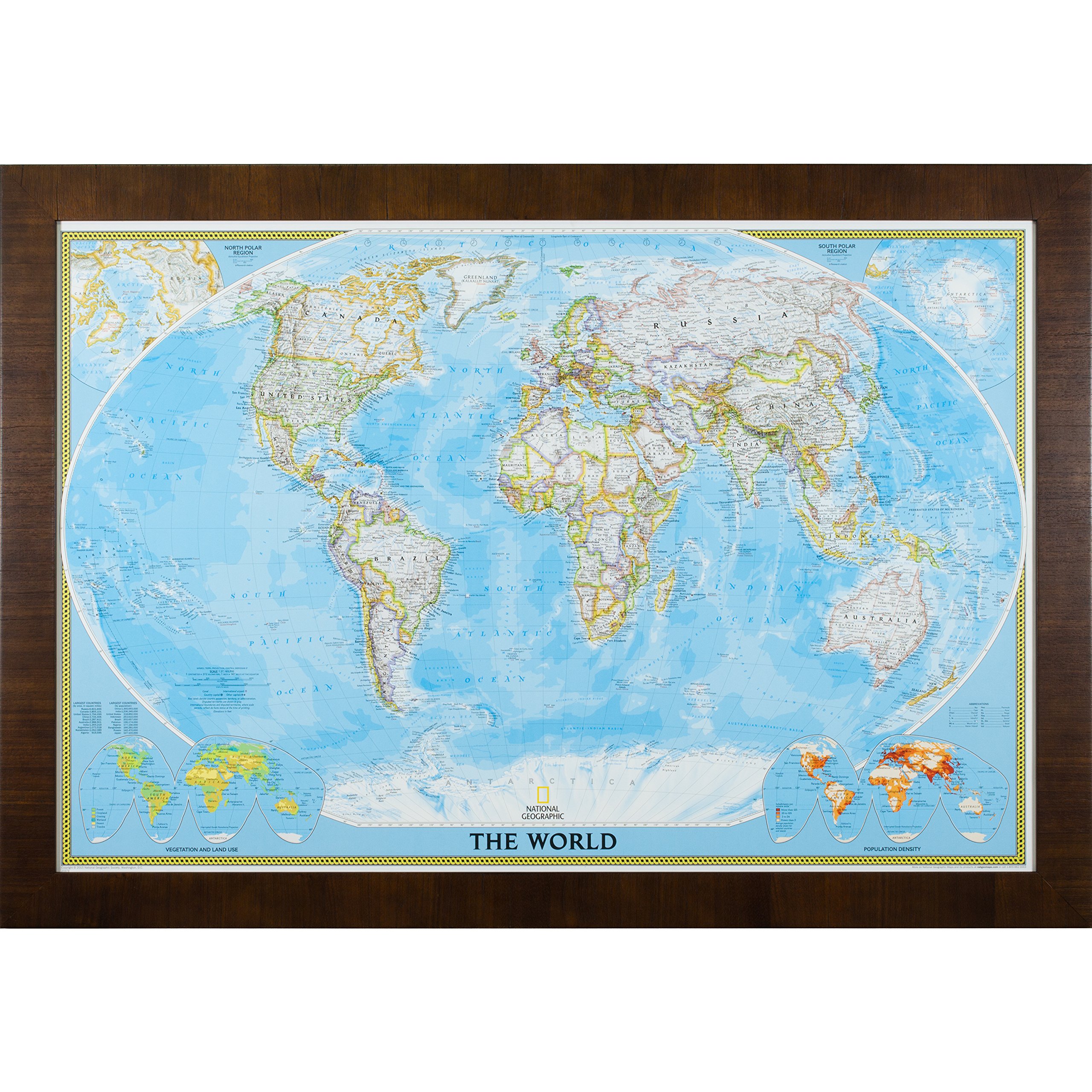 Craig Frames Wayfarer Classic World Push Pin Travel Map - 24x36 Inch Dark Brown Veneer Frame with Pins - Perfect for Home Office Decor & Travel Enthusiasts
