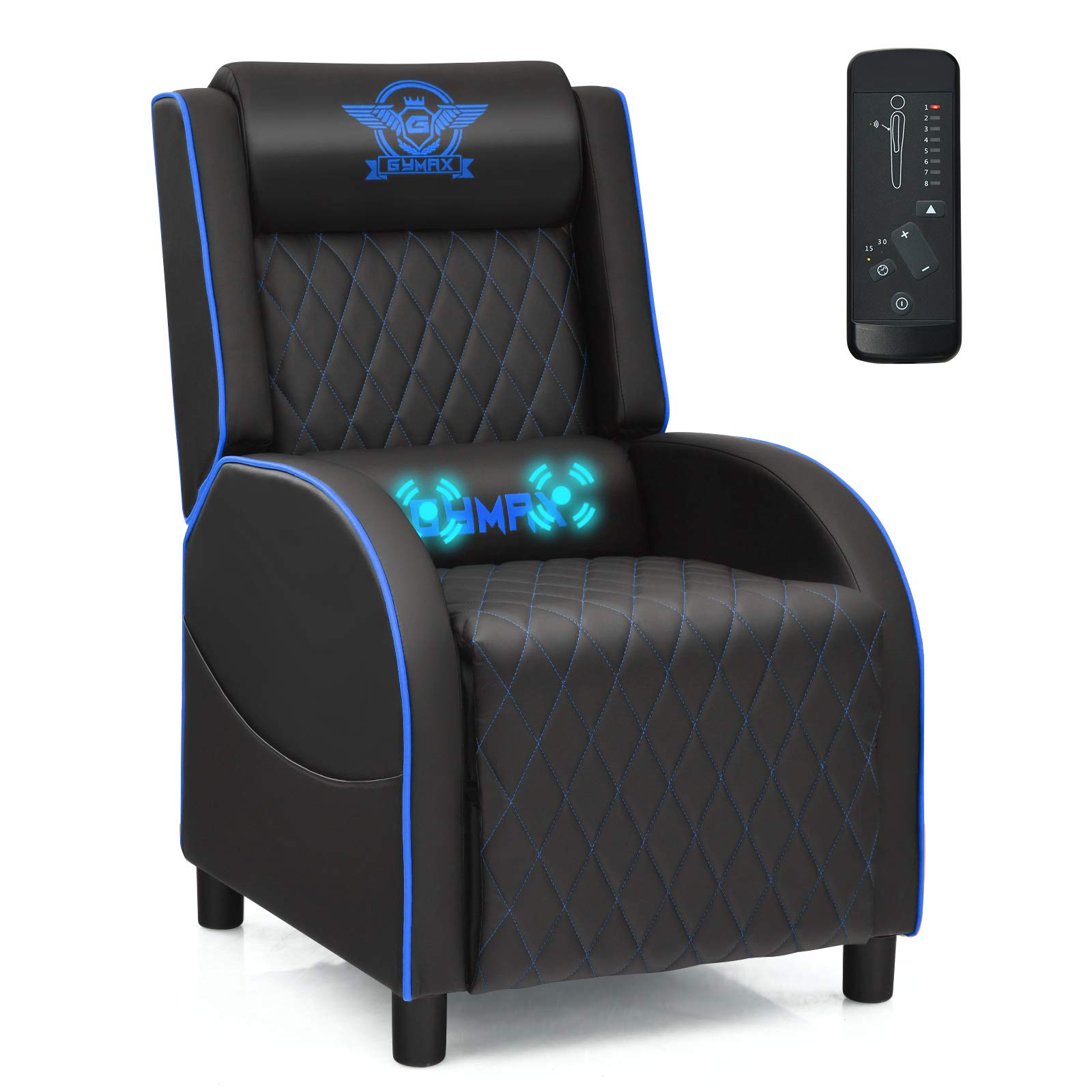 GYMAX Massage Gaming Recliner Chair - Ergonomic Racing Style Single Sofa with Adjustable Headrest, Backrest & Footrest - Home Theater & Office Chair for Living Room, Gaming Setup & Relaxation (Blue)