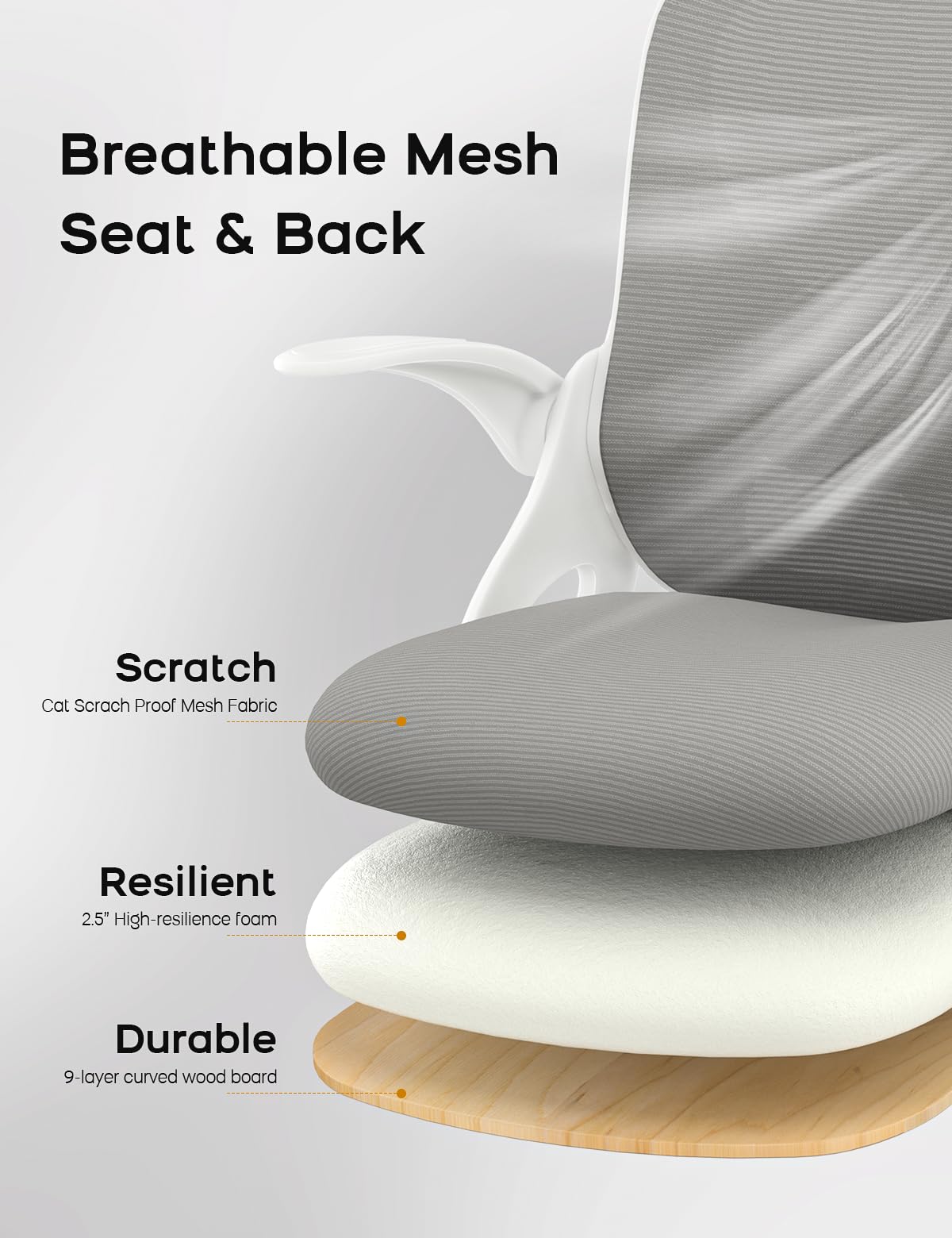 Ergonomic Drafting Chair with Flip-Up Armrests & Adjustable Footrest - Tall Office Chair for Standing Desk - Comfortable Lumbar Support - White-Gray - Perfect for Architects, Artists & Home Office Workspaces