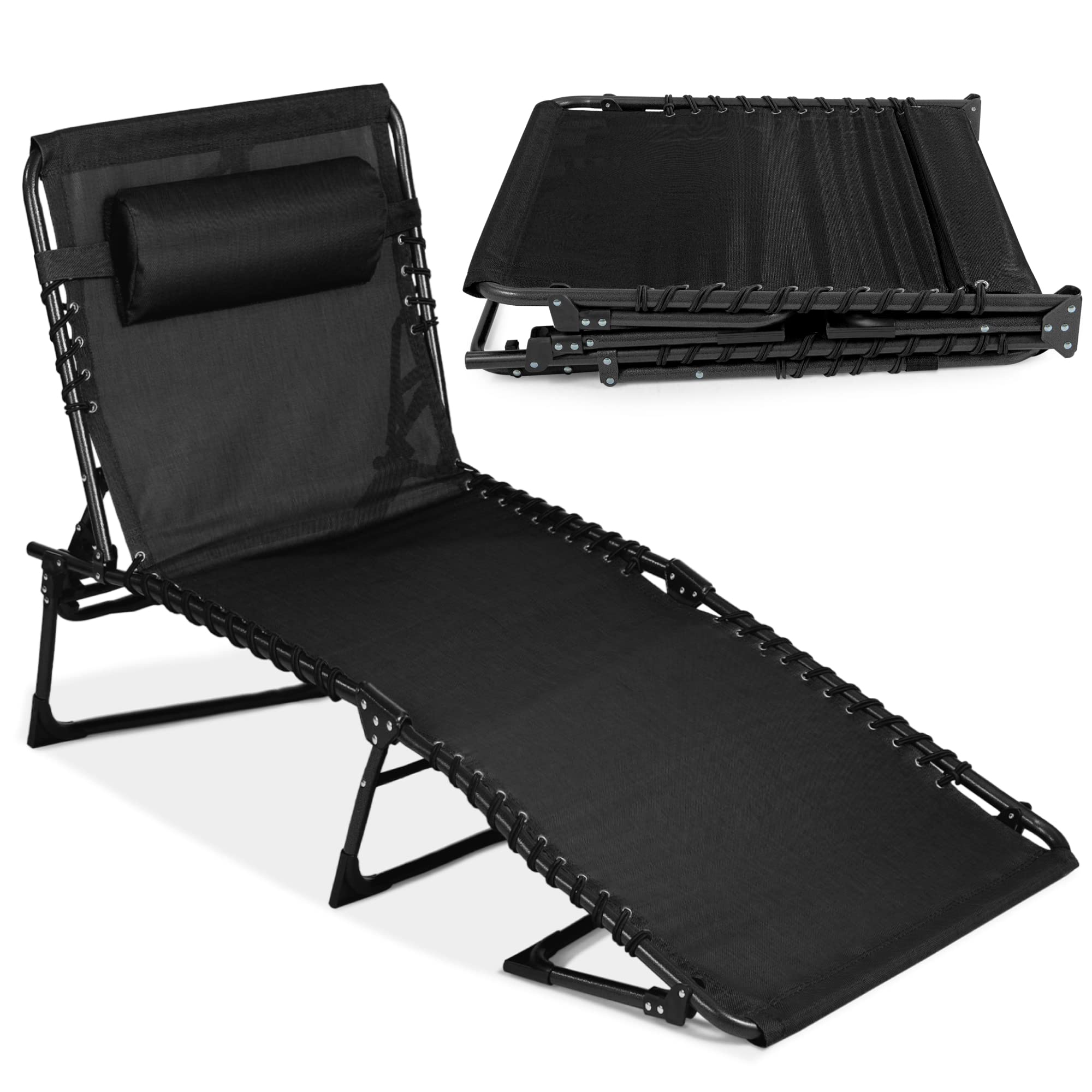 Best Choice Products Patio Chaise Lounge Chair - Portable Outdoor Folding Recliner for Lawn, Garden, Pool & Beach - 8 Adjustable Positions, Sturdy Handles, 300lb Weight Capacity - Black - Perfect for Relaxing, Sunbathing & Outdoor Lounging