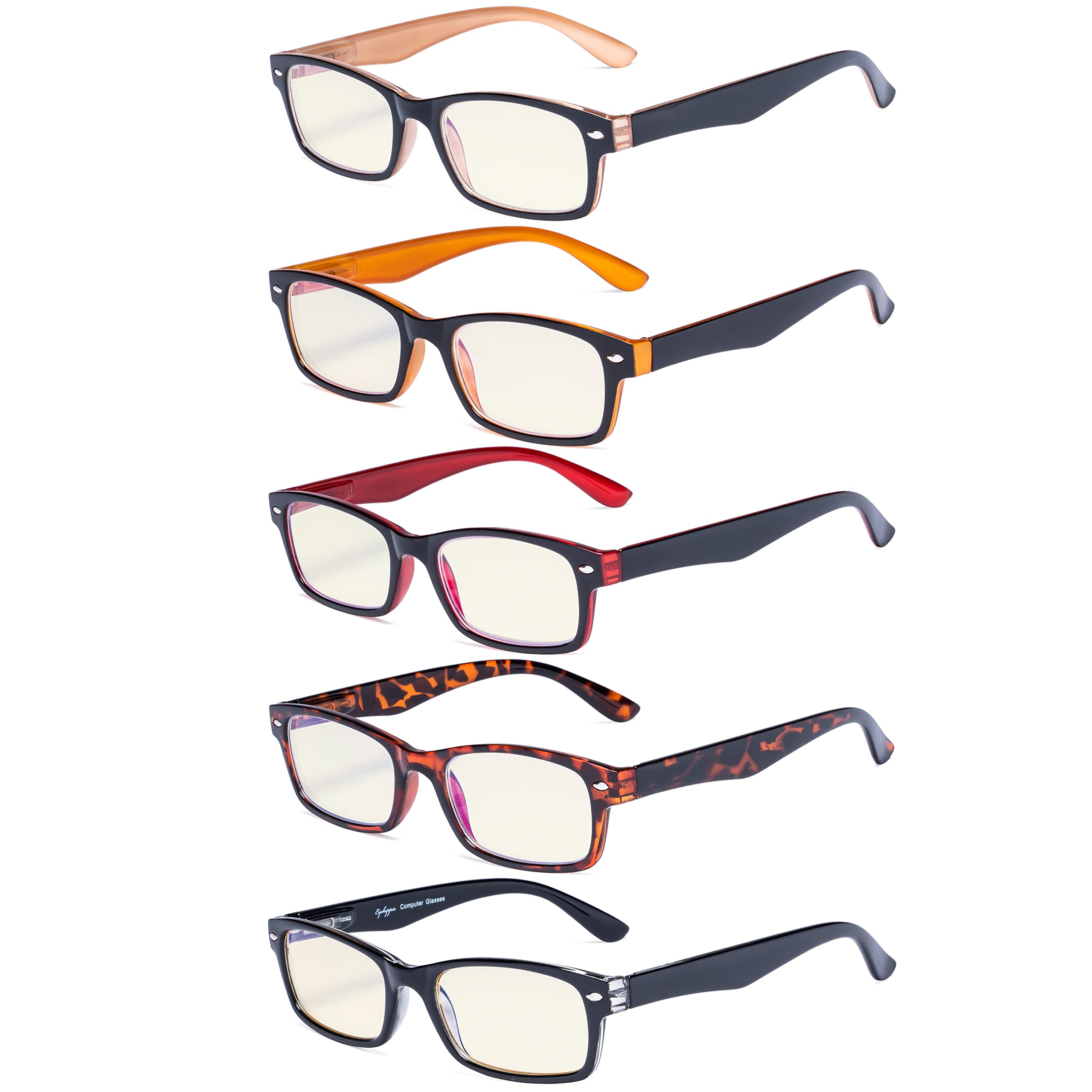 Eyekepper 5 Pack Blue Light Blocking Glasses for Computer & Reading - Rectangular Frame +1.50 Magnification - Reduce Eye Strain for Work, Gaming & Screen Time
