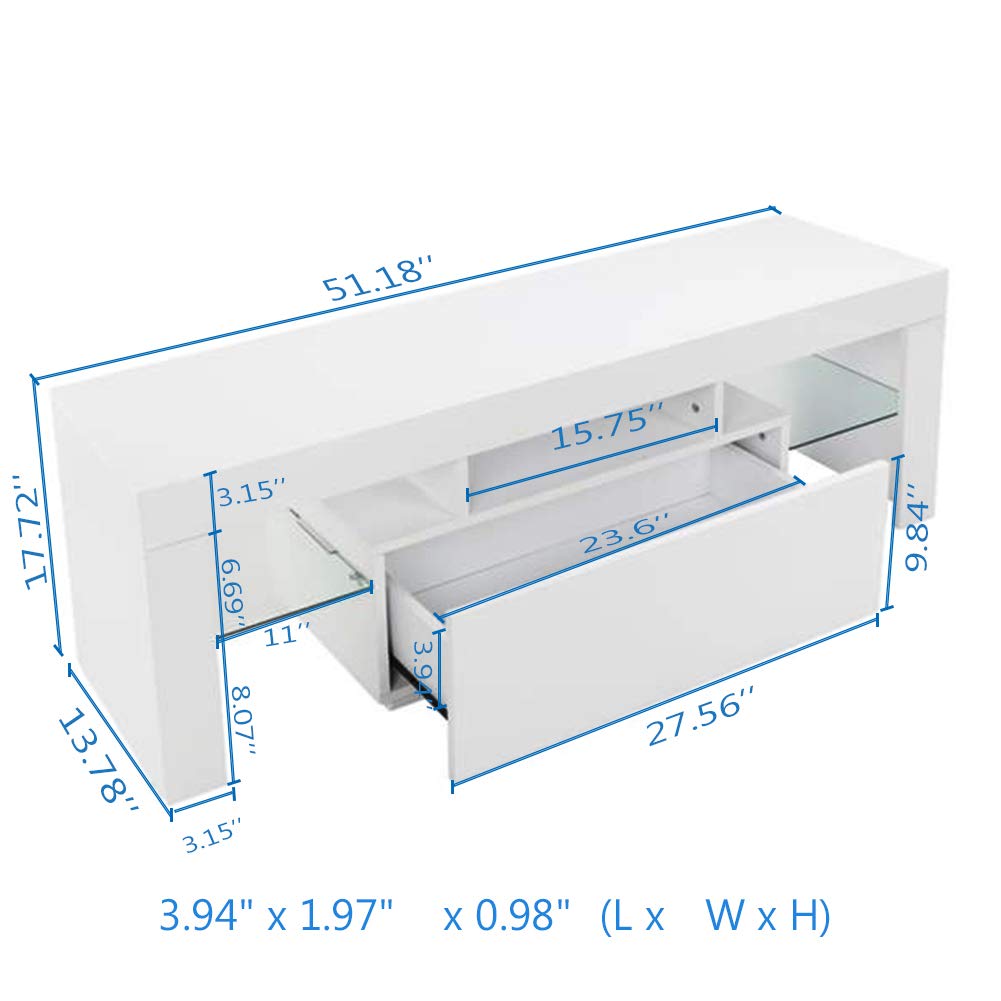 Modern Simple TV Stand with LED Lights, Entertainment Center Console Table for Living Room - Holds Up to 51