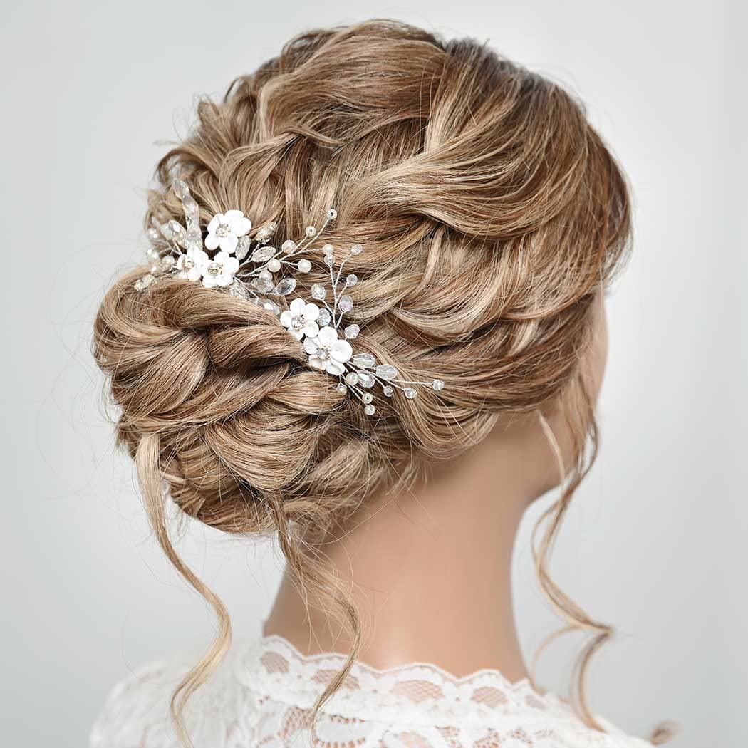 Elegant Silver Rhinestone Pearl Hair Clips | Gorais Flower Bride Wedding Hair Pins for Women & Girls (Pack of 2) – Perfect for Bridal, Prom, and Special Occasions