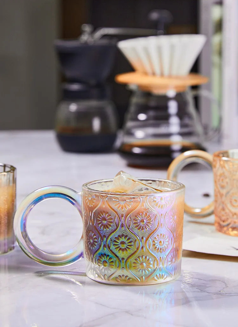 Opa Ring Glass Mug - 12oz Clear Glass Coffee Cup with Handle, Perfect for Hot Tea, Iced Coffee, and Smoothies at Home, Office, or Cafe
