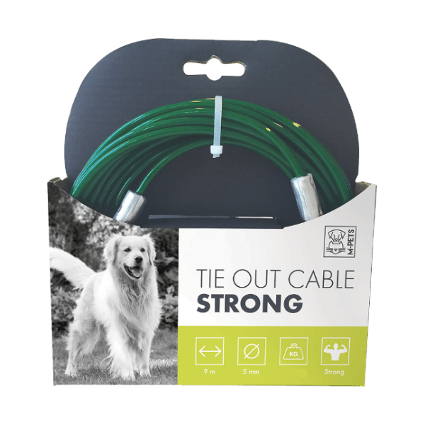 Strong M PETS Dog Tie Out Cable - Heavy Duty Up to 50 lbs (22.7 kg) for Secure Outdoor Tethering, Backyard, Camping & Training