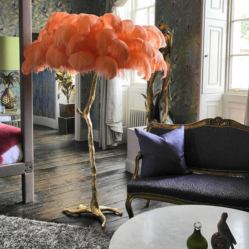 Elegant Ostrich Feather Floor Lamp - Modern Boho Chic Lighting for Living Room, Bedroom & Office Decor | Soft Ambient Light for Relaxation & Style