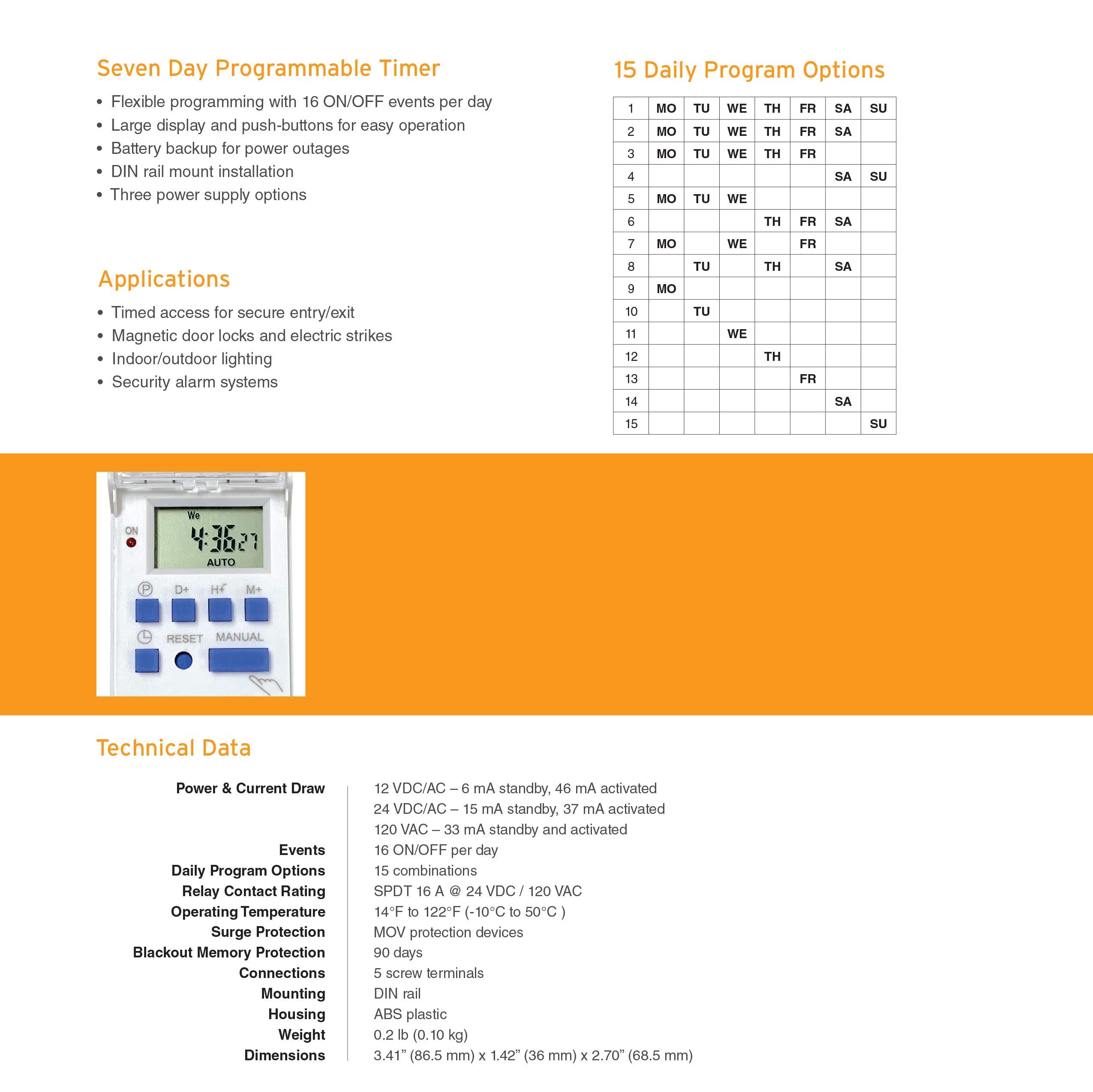 EMX TIMER PTM 24V Programmable Gate Timer for Electric Door Locks & Magnetic Strikes - 7-Day Scheduling for Home & Business Security Systems