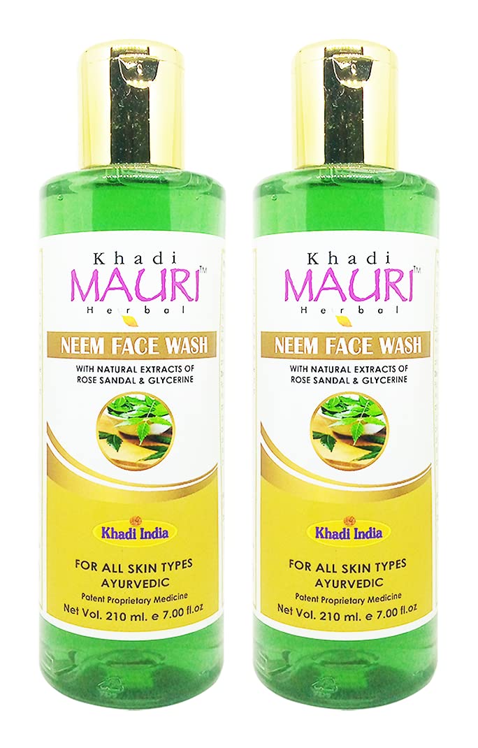 Khadi Mauri Neem Face Wash for Acne & Glowing Skin - 2 Pack (420ml Each) | Natural Ayurvedic Cleanser for Oily & Sensitive Skin | Daily Face Cleansing Routine