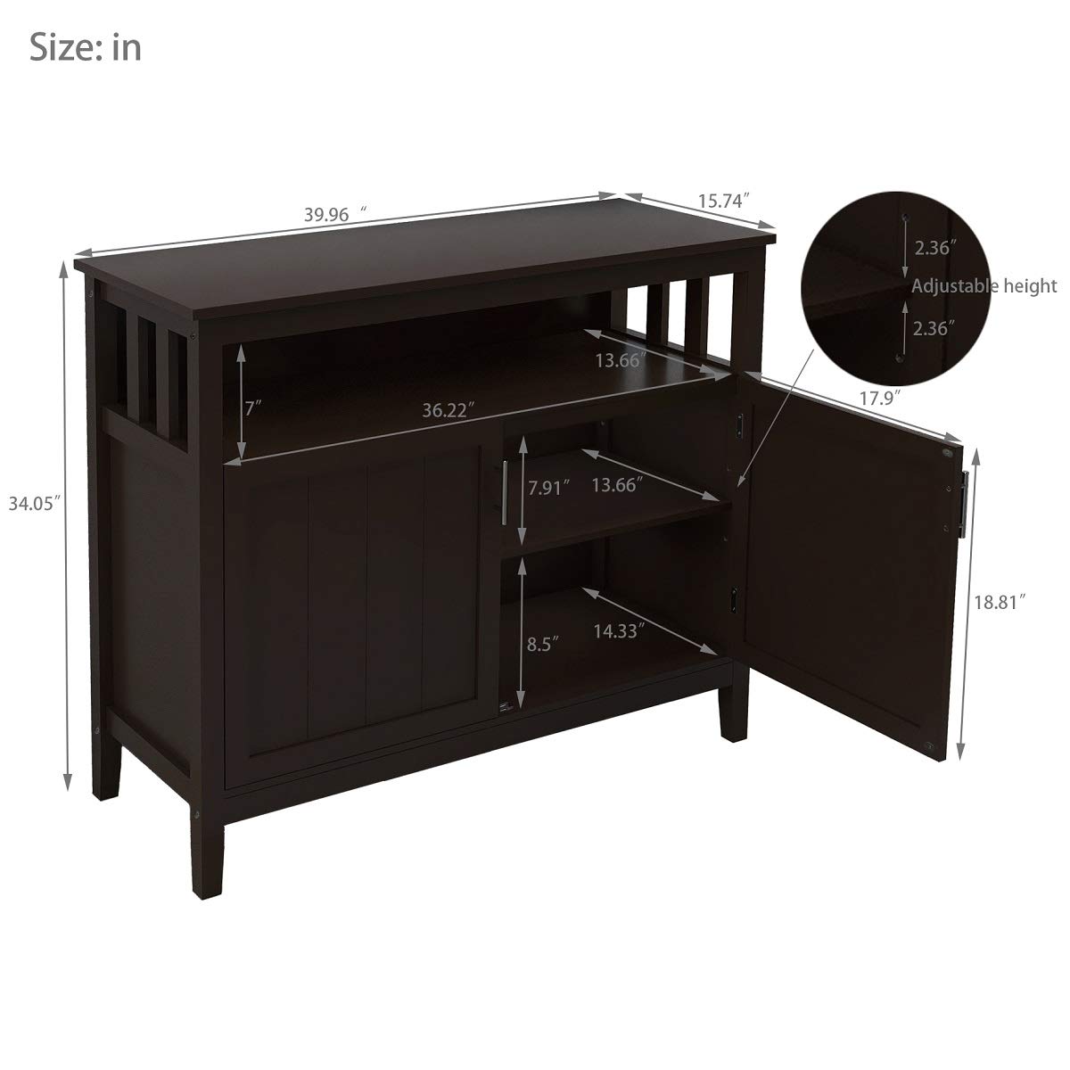 Modern Kitchen Buffet Cabinet with 2 Doors & Adjustable Shelf - Dining Room Storage Sideboard, Cupboard for Kitchen, Bedroom - Brown Wooden Buffet Server | Perfect for Small Space Organization & Entertaining Guests