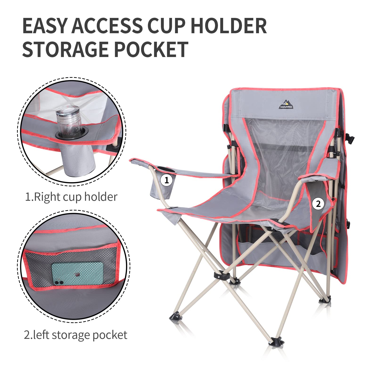 Premium Camping Chair with Full Sun Protection Canopy - Heavy Duty 330lbs Capacity Folding Outdoor Chair with Adjustable Shade, Cup Holder & Side Pockets - Perfect for Beach, Backyard, Picnic & Tailgating (Gray)