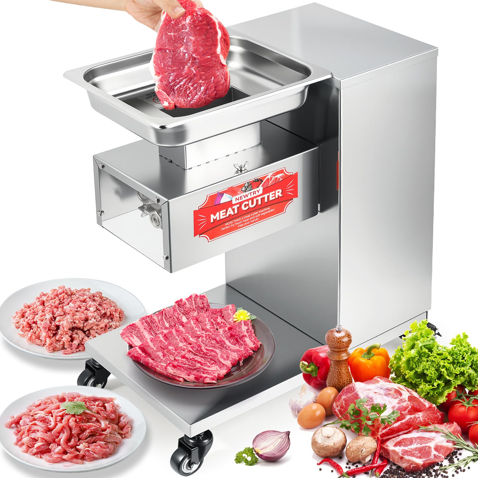 NEWTRY Commercial Meat Cutter Machine 1100 lbs/Hour - Heavy Duty Restaurant Meat Grinder for Slicing, Dicing & Mincing Beef, Pork & Poultry - Perfect for Butcher Shops, Delis & Food Processing (Multiple Blade Sizes Available)