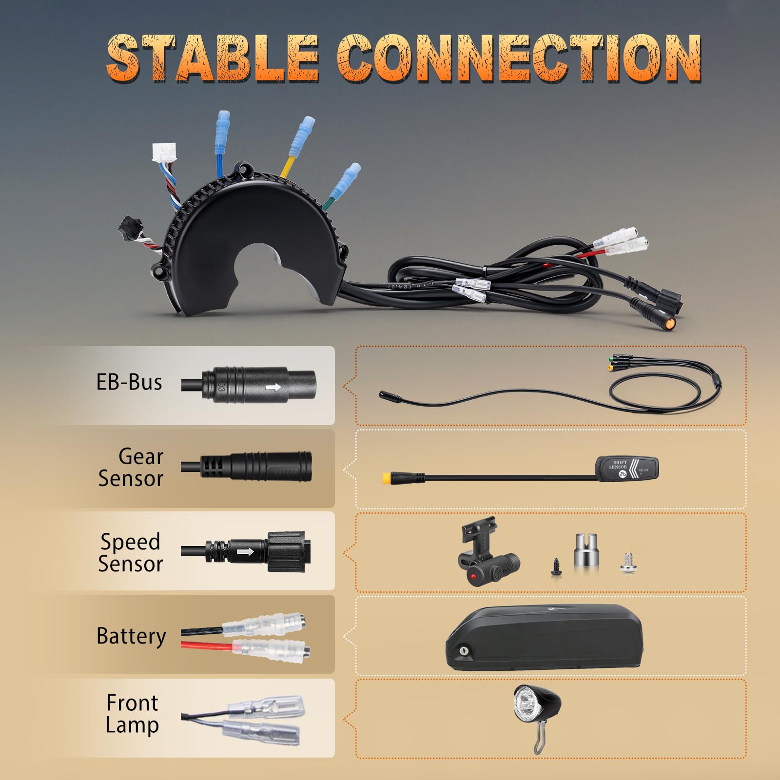 BAFANG 48V 1000W BBSHD Mid Drive Motor Controller with Front Light Connector & Gear Shift Sensor - Perfect for E-Bike Conversion & Mountain Biking