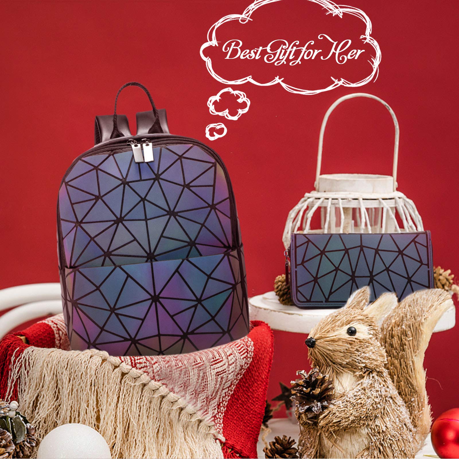 LOVEVOOK Geometric Luminous Crossbody Bag for Women - Holographic Reflective Purse with Wallet - Perfect for Night Out, Parties, and Festival Accessories