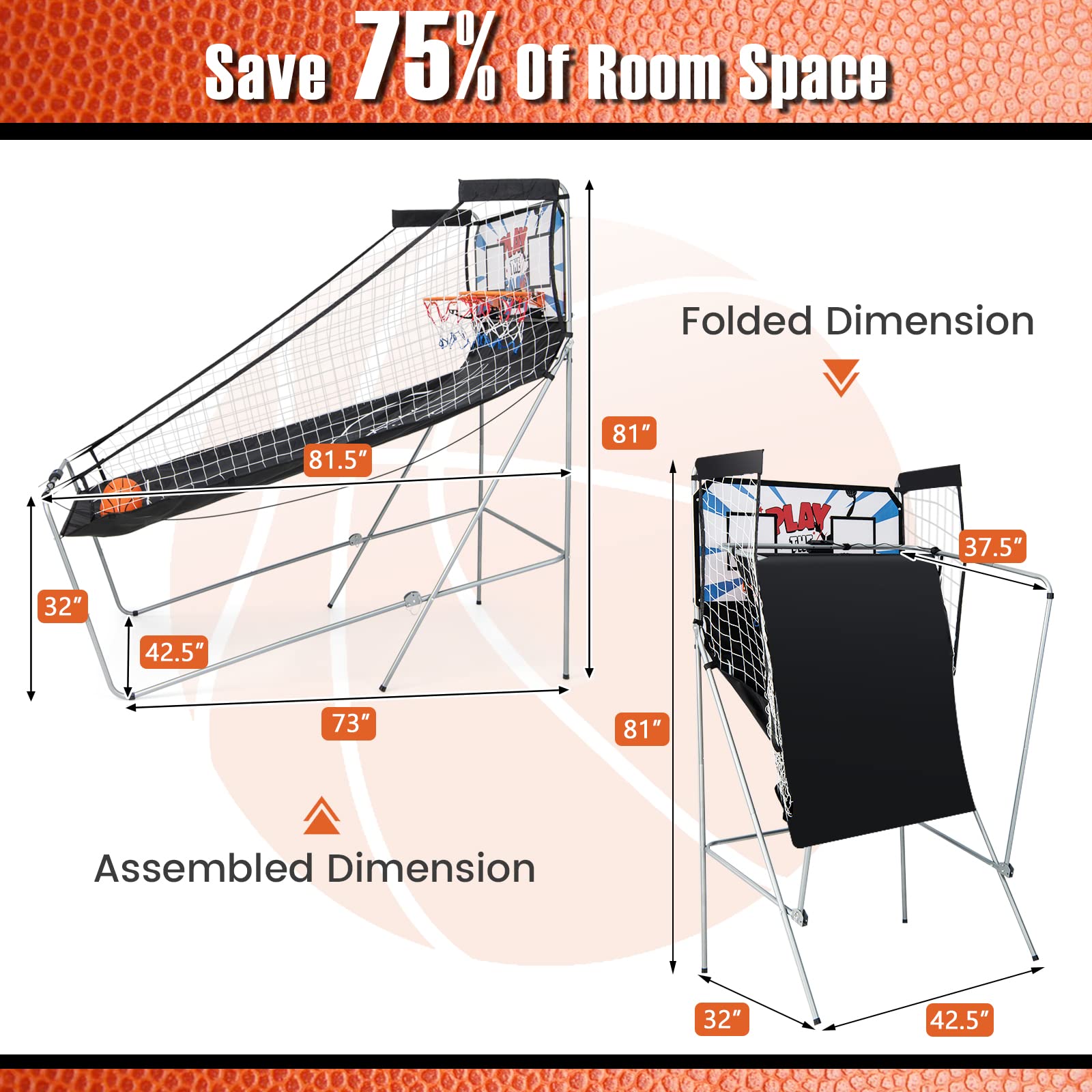 Foldable Dual Shot Basketball Arcade Game with Electronic Scoring - Indoor/Outdoor Fun for Kids & Adults