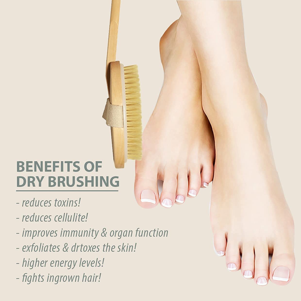 RED SQUARE 2-in-1 Dry Skin Body Brush with 11 Inch Removable Wooden Handle - Exfoliate & Massage for Smooth Skin - Perfect for Shower, Spa & Dry Brushing Therapy