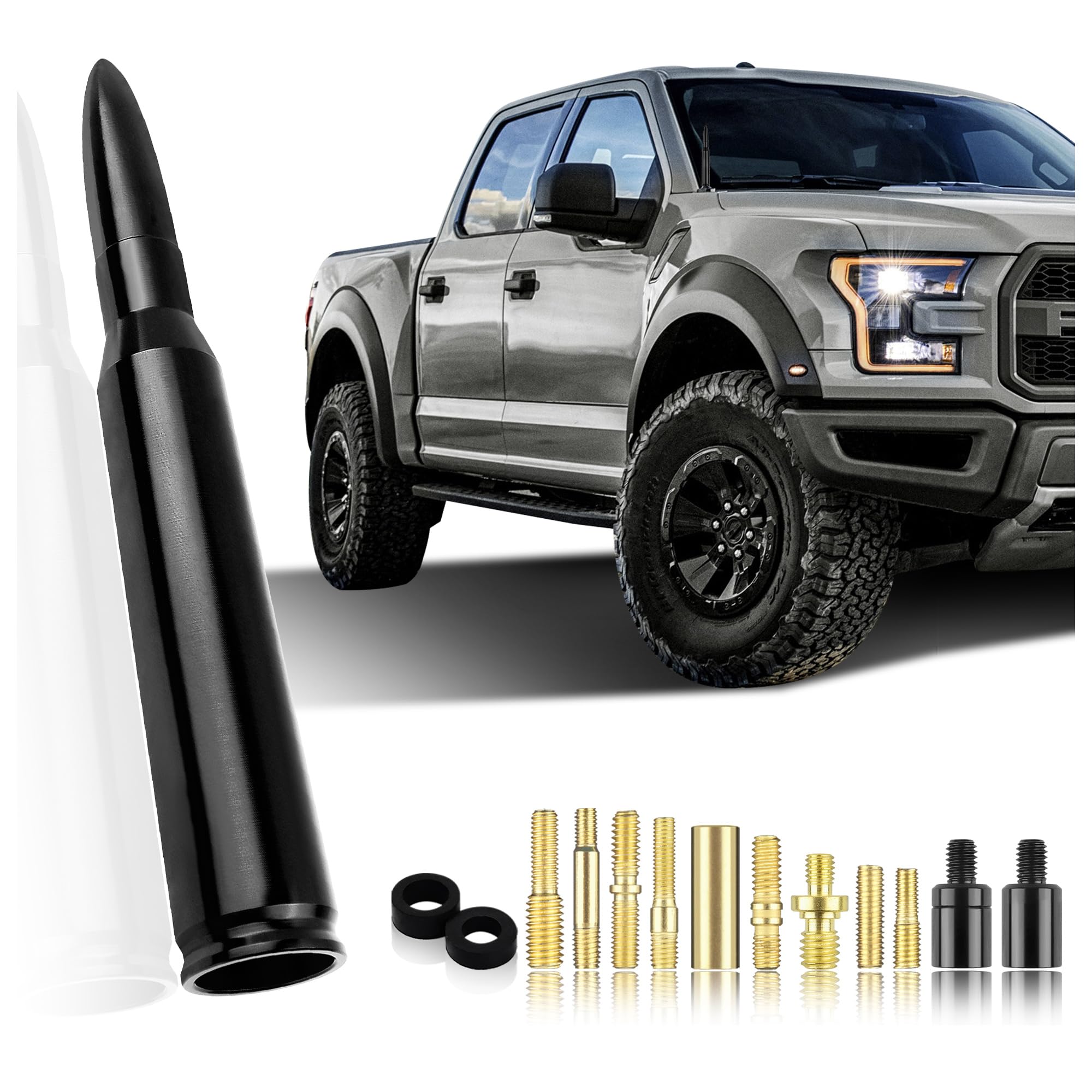 Car Bullet Antenna - Universal Short Radio Antenna Replacement for Ford F150, RAM 1500, GMC Heavy Duty Pickup Trucks - Black Exterior Truck Accessories for Improved Signal & Stylish Look - Perfect for Off-Roading, Daily Commuting & Car Enthusiasts