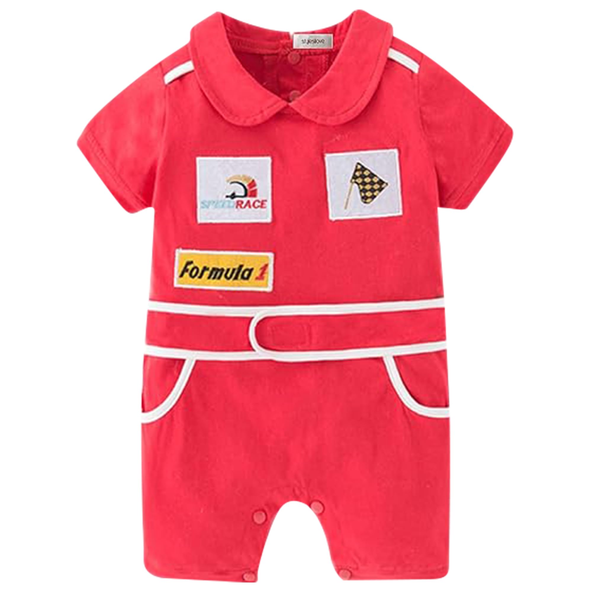 stylesilove Baby Boy Short Sleeve Cotton Romper - Cute Racer Style Outfit for Infant Boys | Perfect for Halloween, Playdates & Photo Shoots